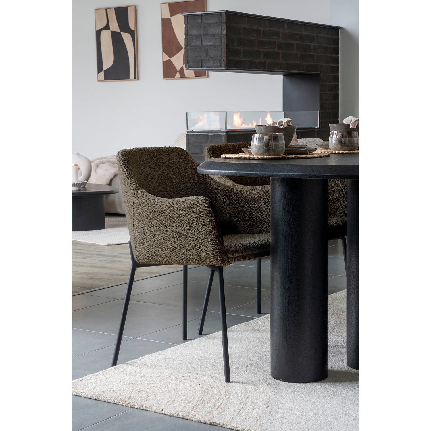 Melilla Dining Table Chair - Dining Table Chair, Bouclé, Brown, Black Ben HN1064