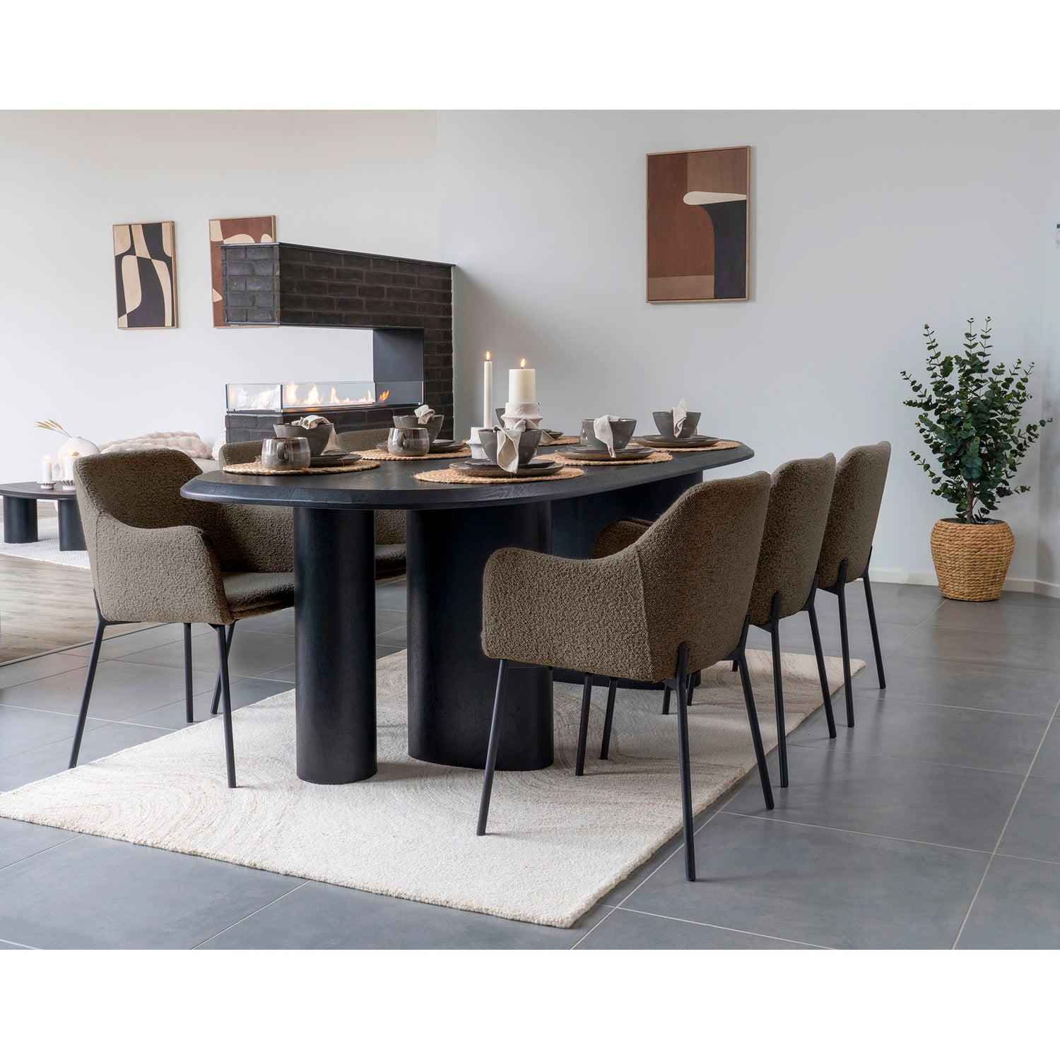 Melilla Dining Table Chair - Dining Table Chair, Bouclé, Brown, Black Ben HN1064