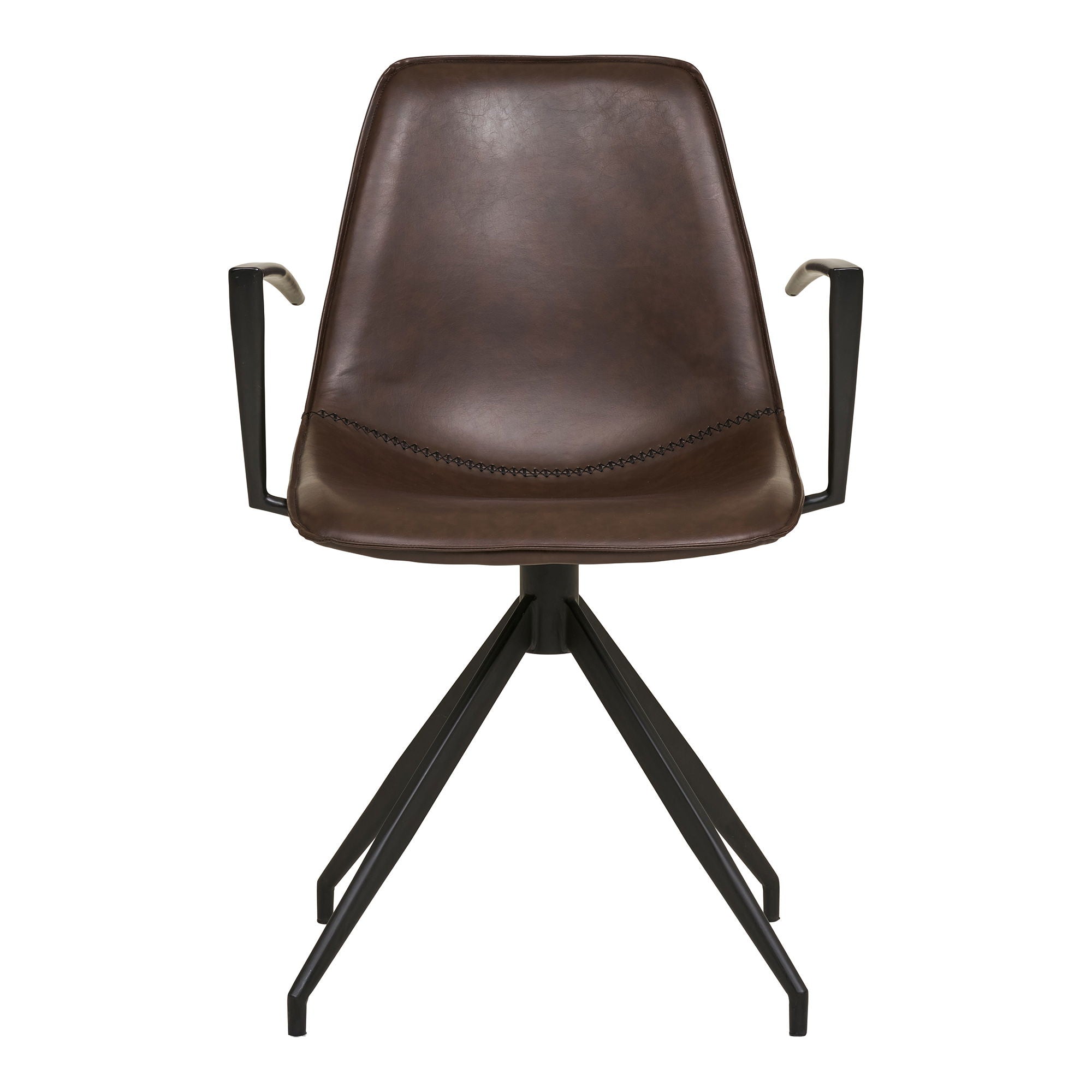Dining table chair, swivel foot, armrests, pu, dark brown with black legs