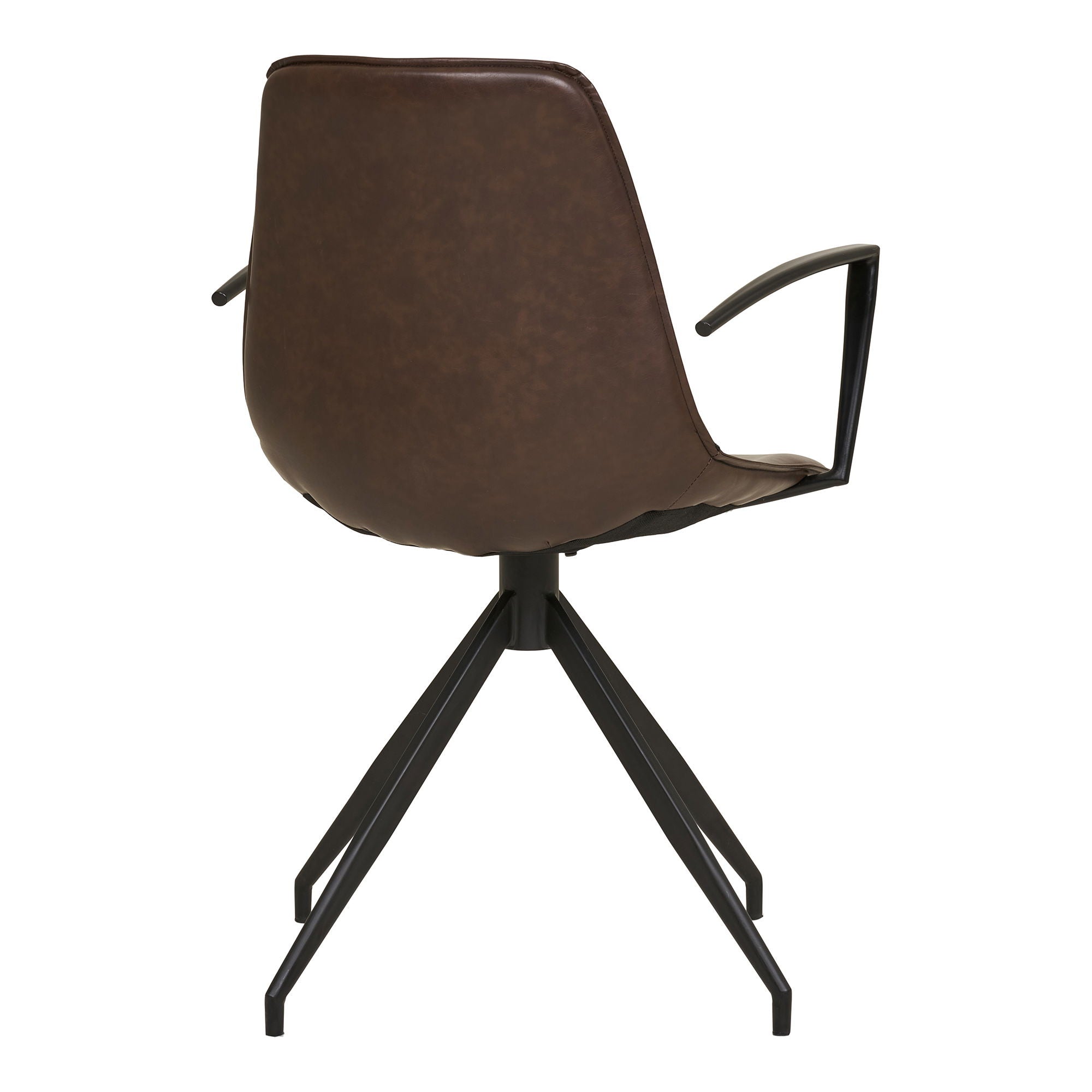 Dining table chair, swivel foot, armrests, pu, dark brown with black legs