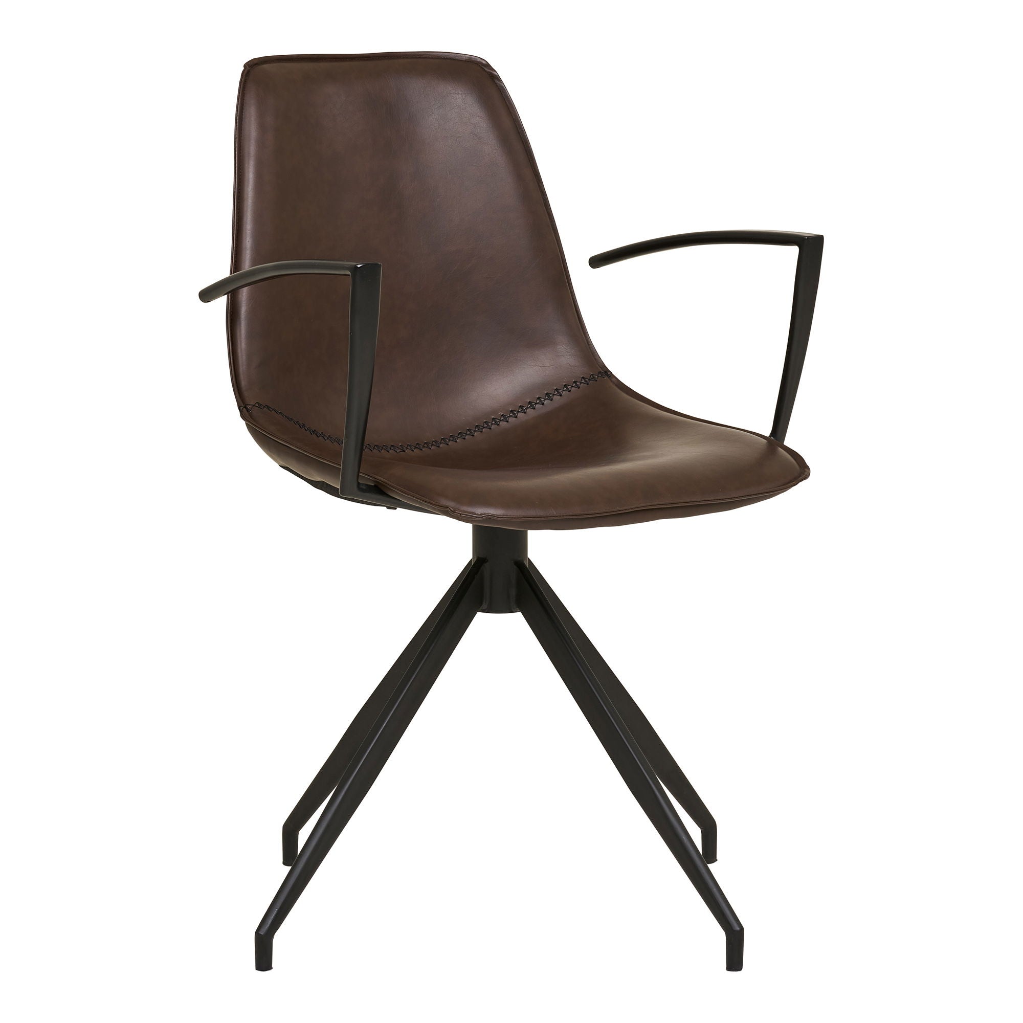 Dining table chair, swivel foot, armrests, pu, dark brown with black legs