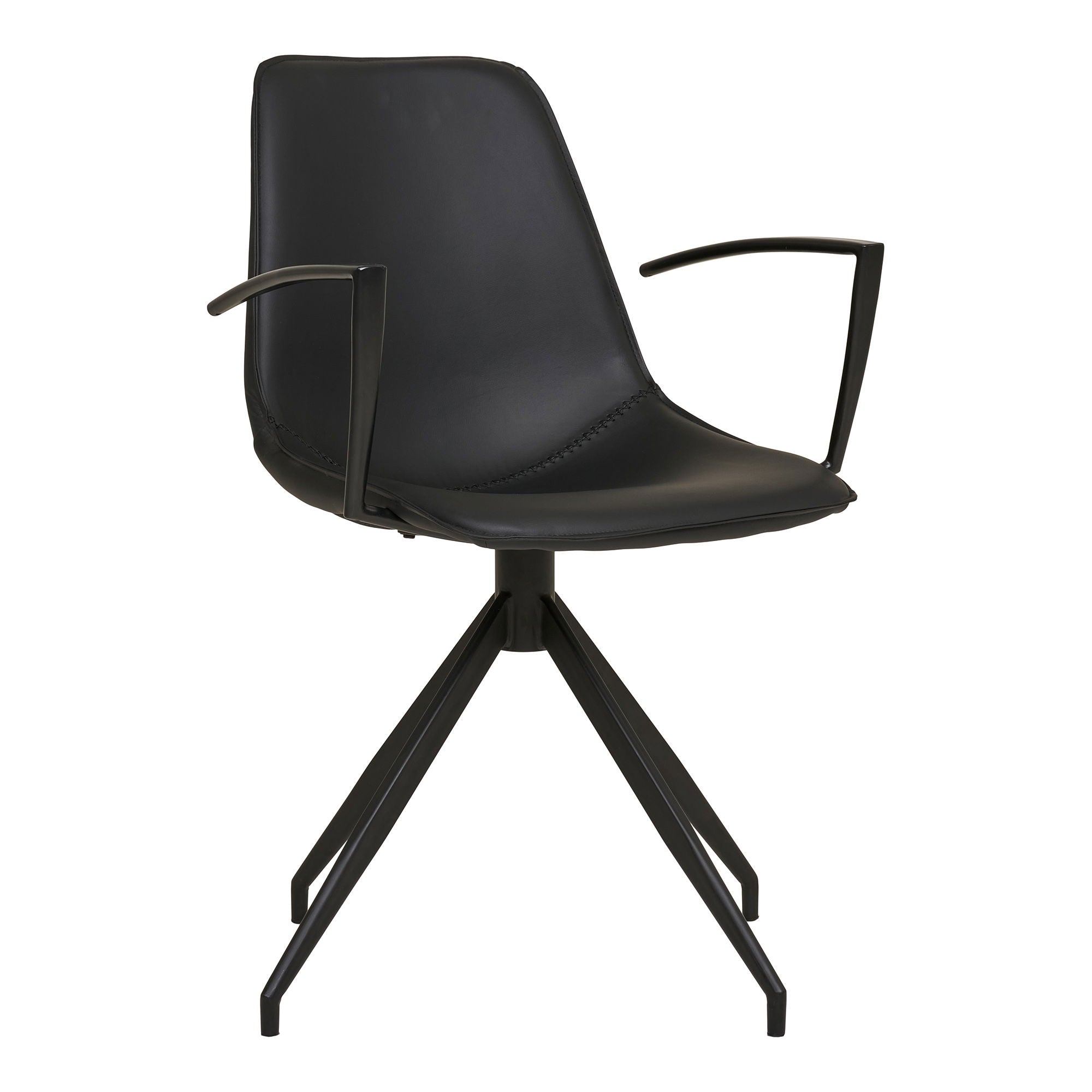 Dining table chair, swivel foot, armrests, pu, black with black legs