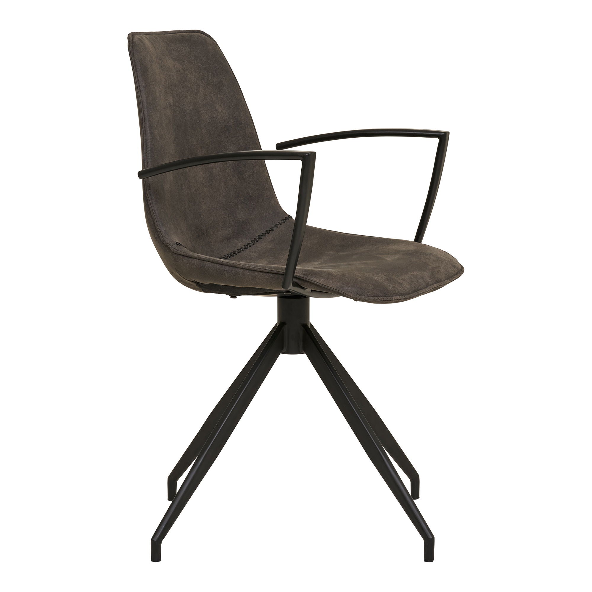 Dining table chair, swivel foot, armrests, microfiber, gray with black legs