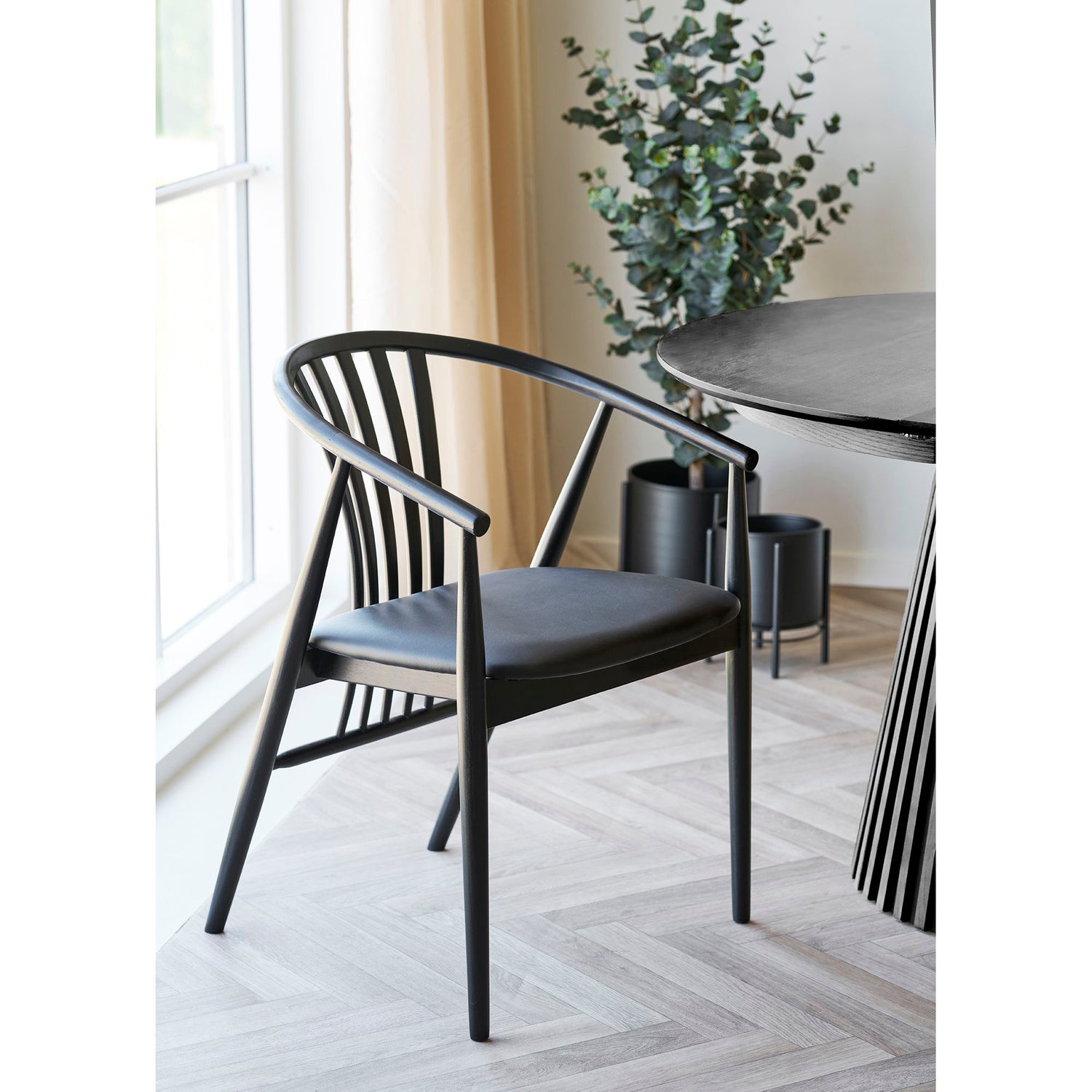Agustin Dining Table Chair - Dining Table Chair, Beech Wood with PU Seat, Black HN1219