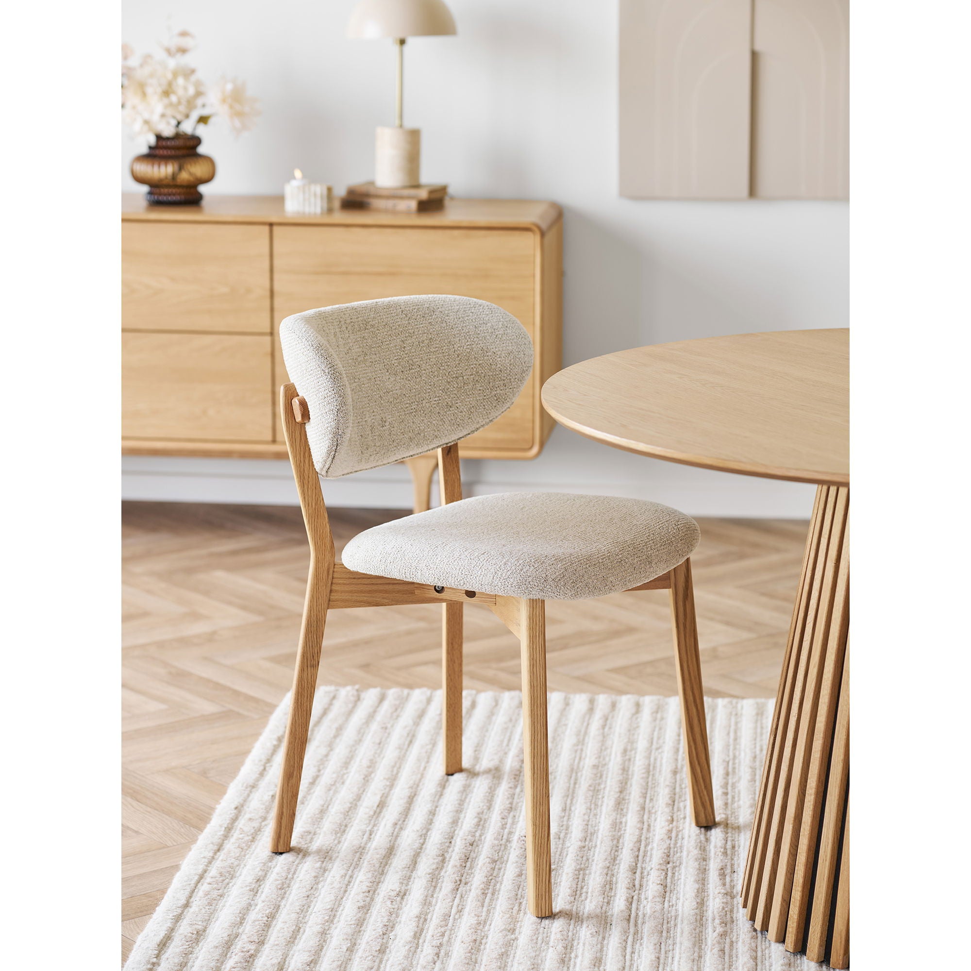 Dunkirk Dining table chair - Dining table chair, oak with fabric seat, beige HN1318
