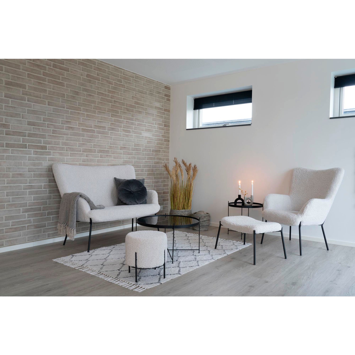 Glasgow set - lounge chair and footstool, white HN1090