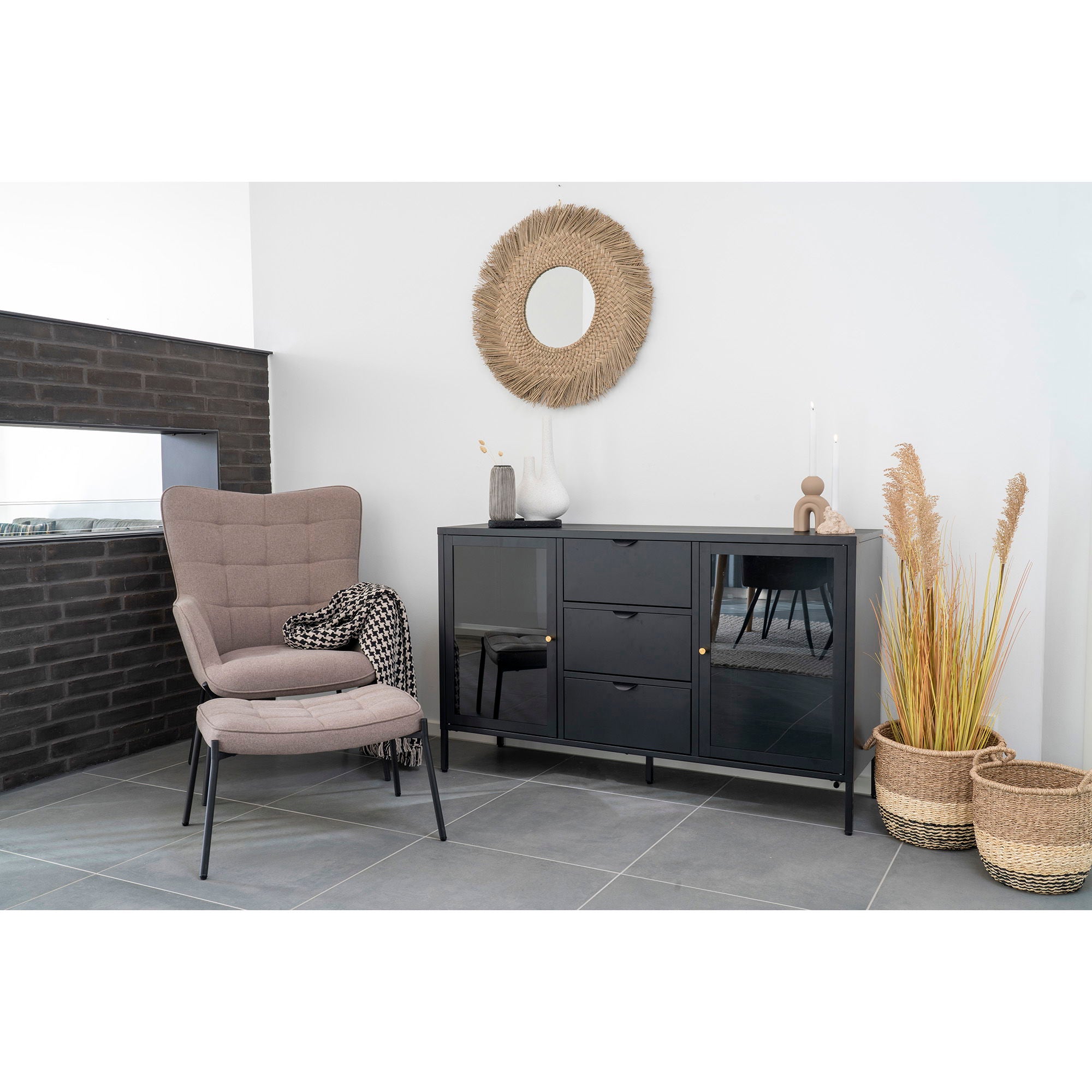 Glasgow set - Lounge chair and footstool, stone HN1231