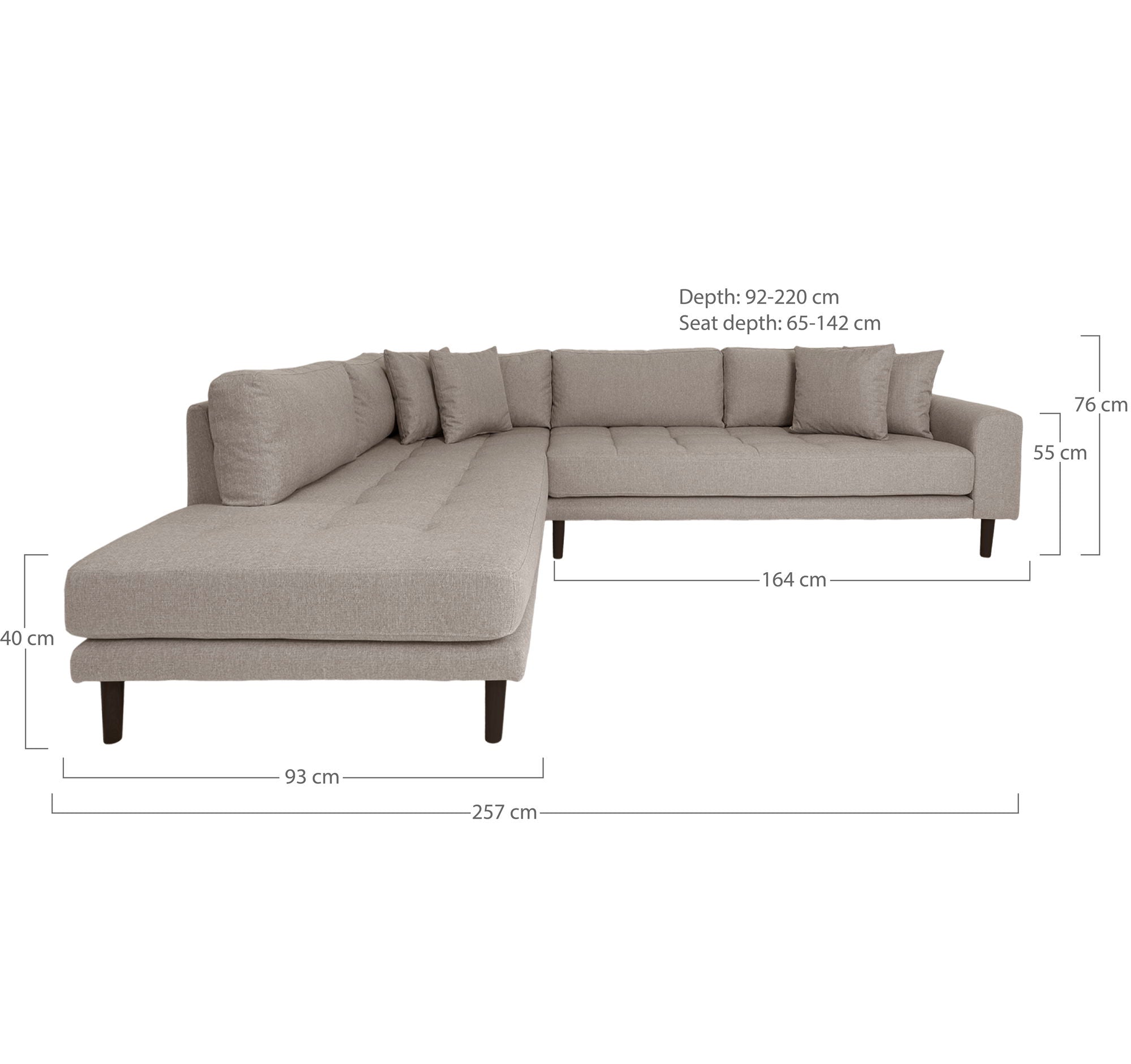 left-facing in stone with four cushions and black wooden legs