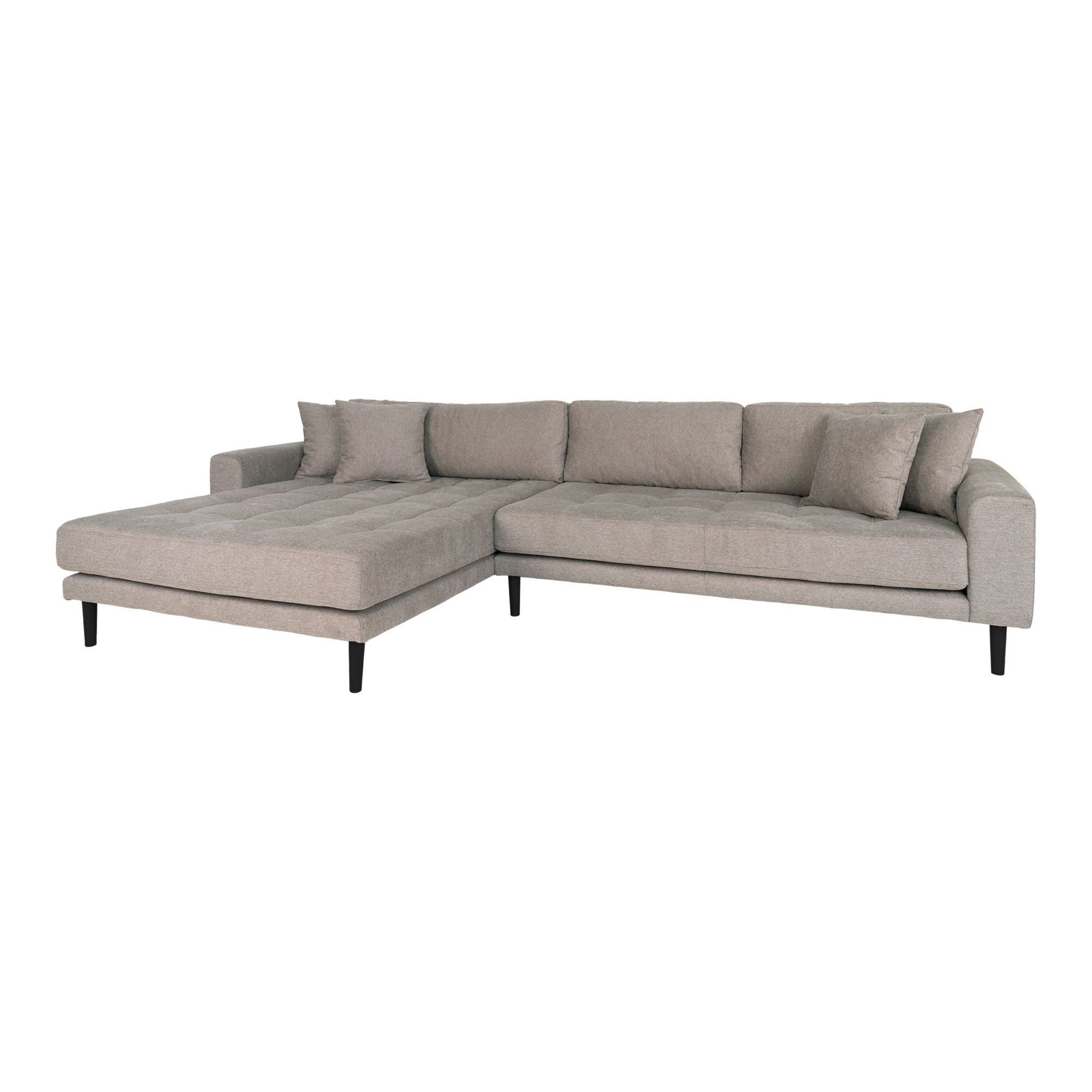 left-facing in stone with four cushions and black wooden legs