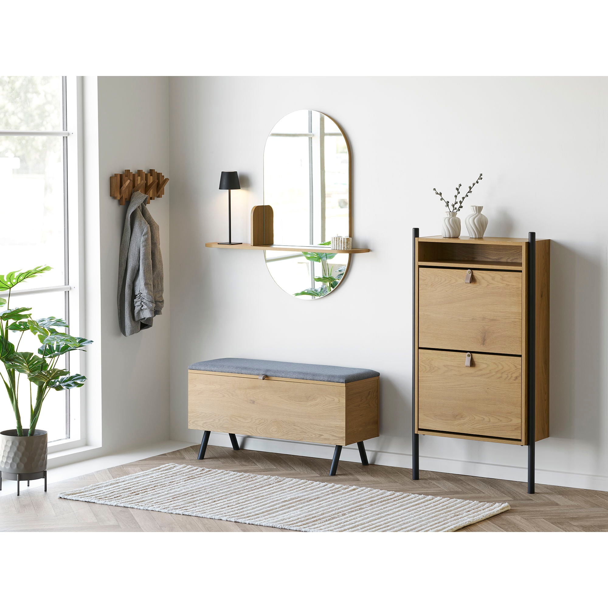 Barco bench with storage - bench with storage, oak look 92x33x48 cm