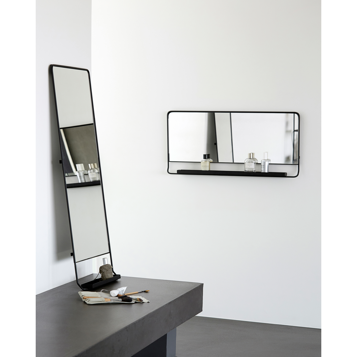 Mirror with shelf, HDChic, Black