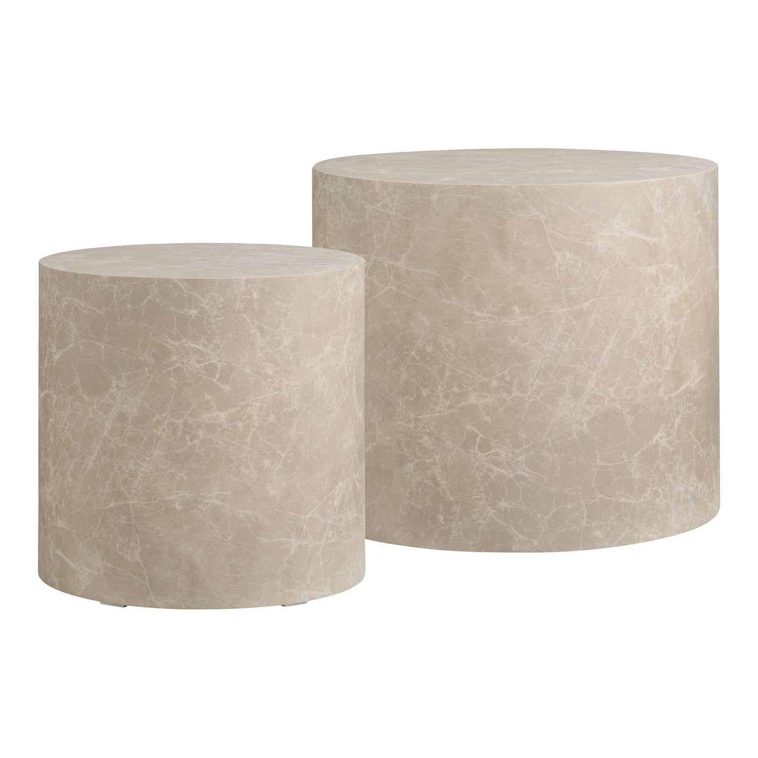 Prague Coffee table - Coffee table, marble look, round, beige set of 2
