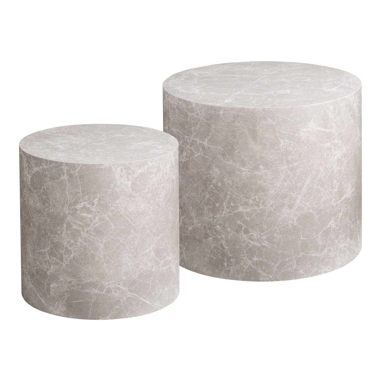 Prague Coffee table - Coffee table, marble look, round, beige set of 2