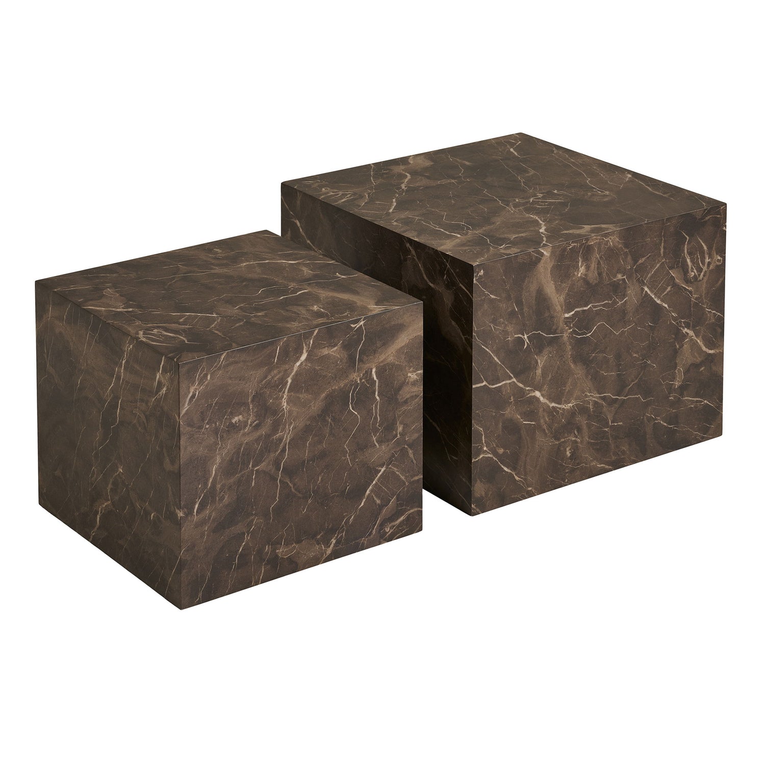 Prague Coffee table - Coffee table, marble look, brown set of 2