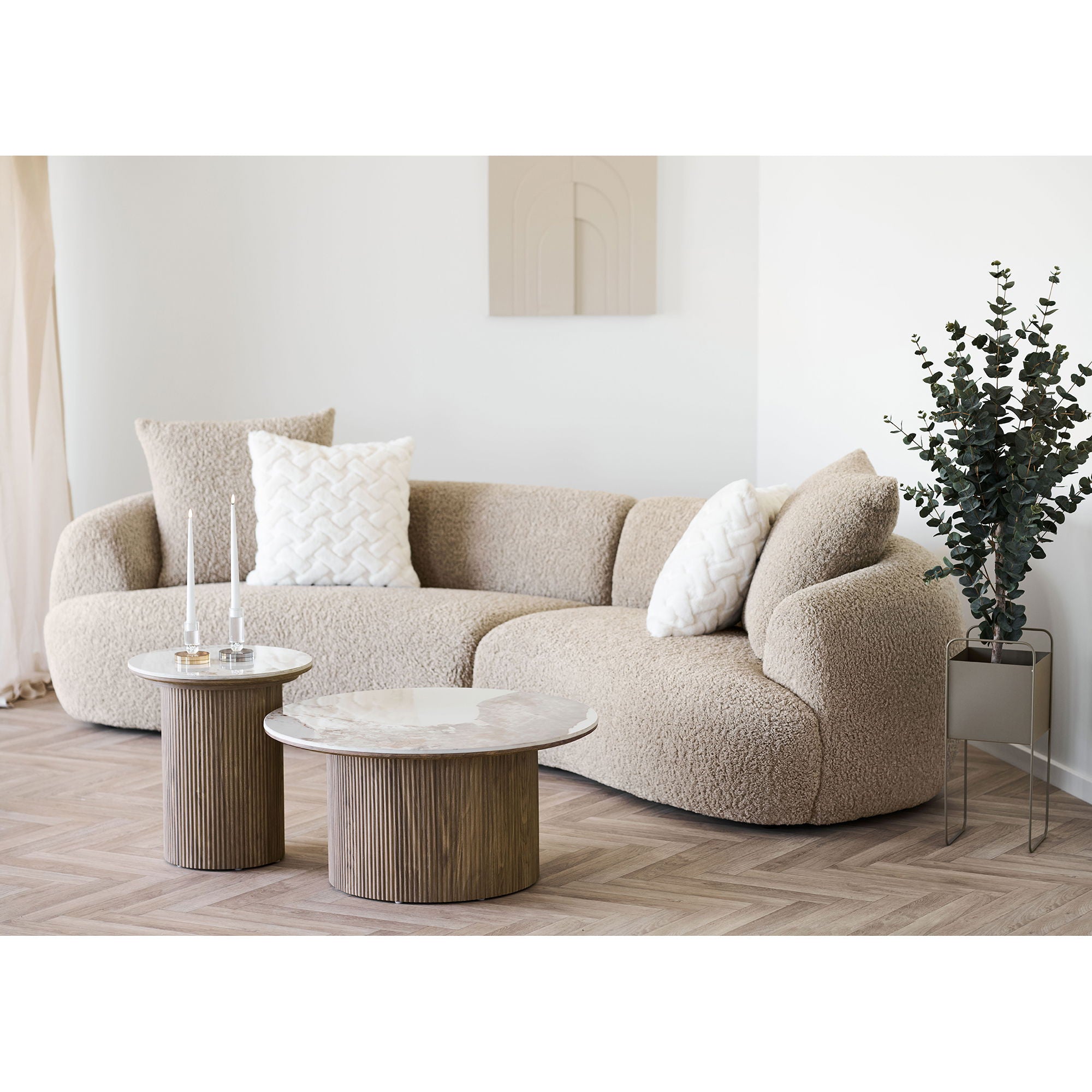 Athens coffee table - coffee table, ceramic countertop, white/dark brown Ø80x40 cm