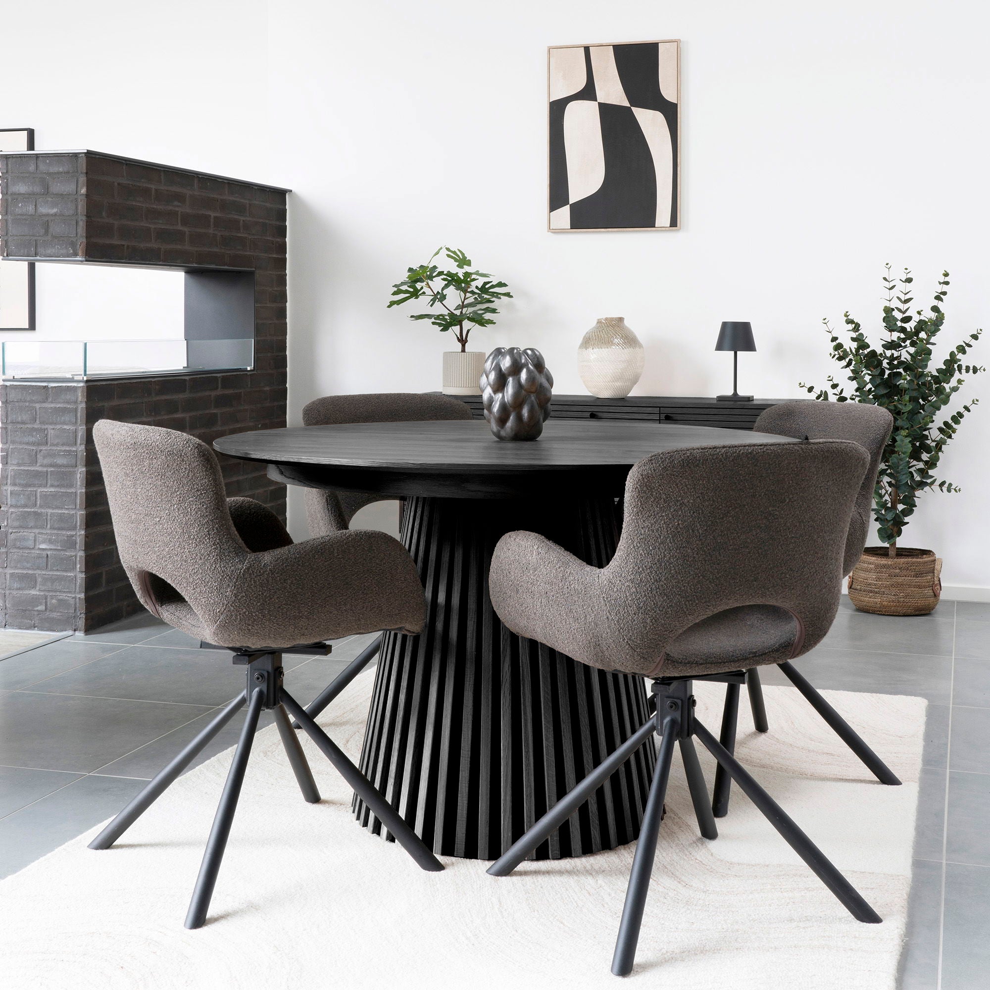 Osaka Dining table - Dining table, oak veneer, black, incl. two additional plates ø120x120-160-200x75 cm