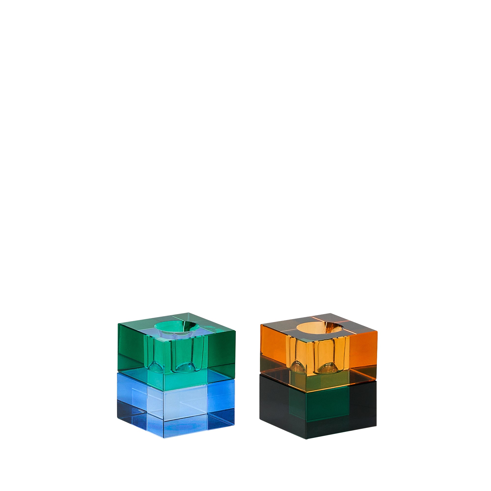 Block Candlesticks Green/Blue & Orange/Green (set of 2) - 5x5h6cm