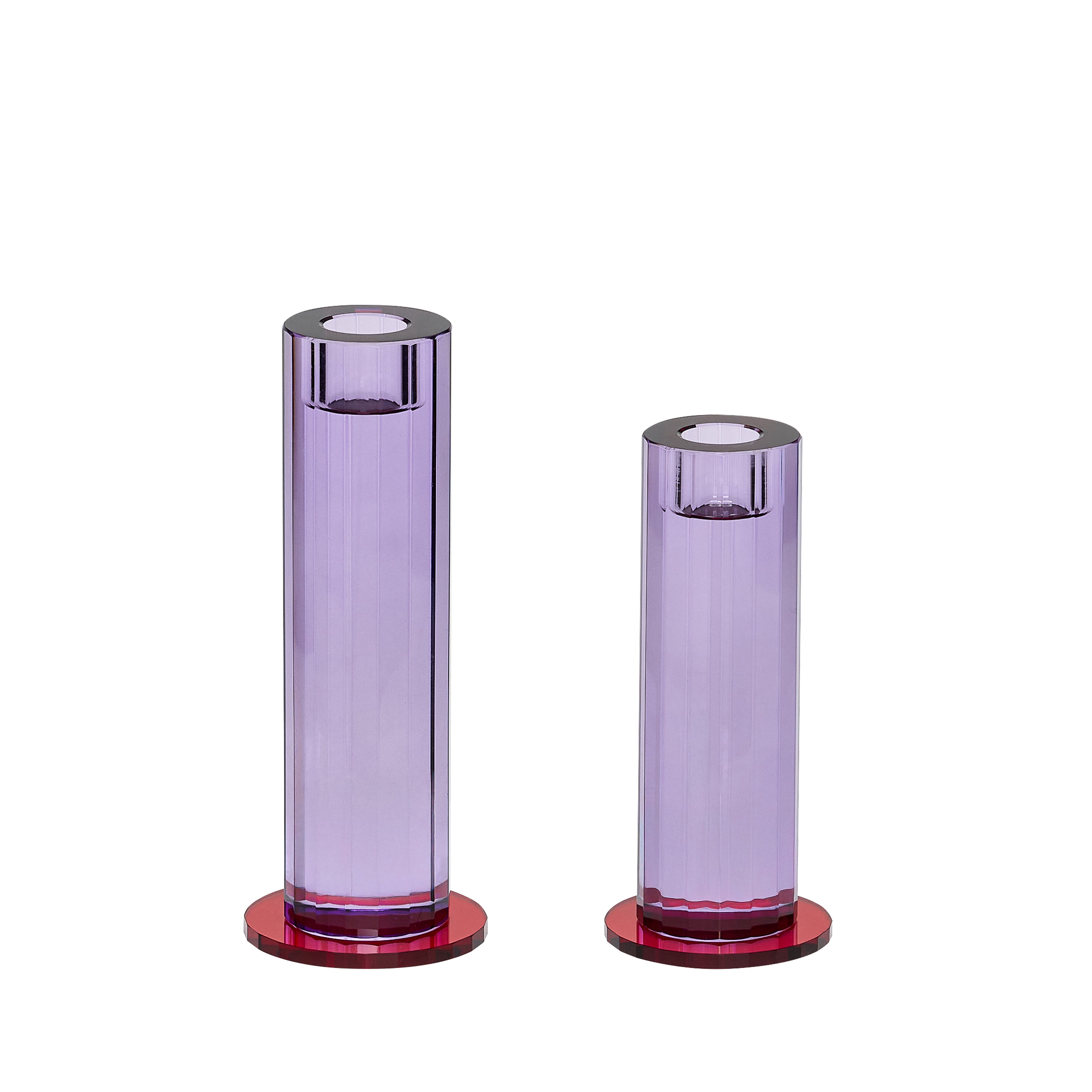 Cut Candlesticks Purple (set of 2) - ø7xh16cm, ø7xh18cm