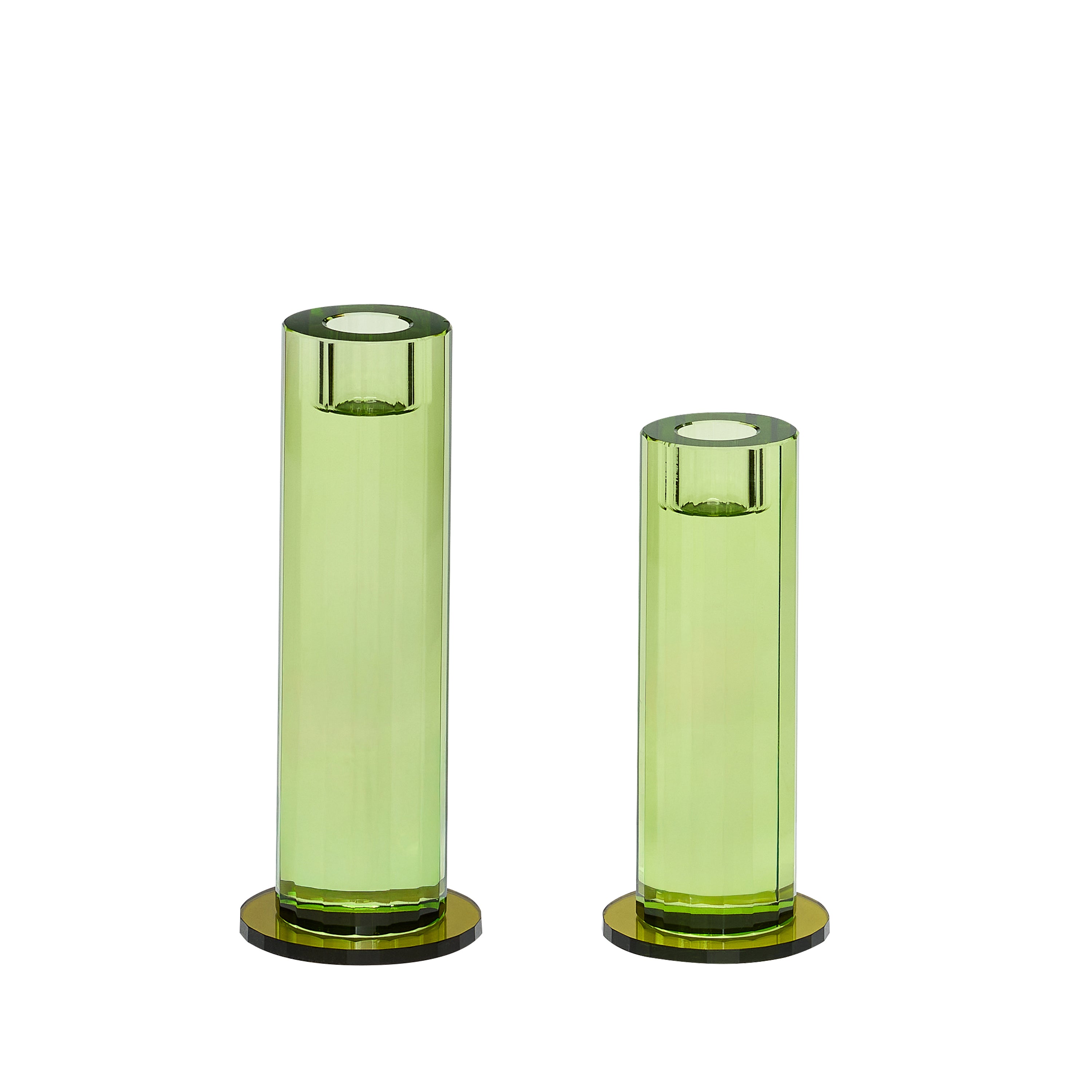Cut Candlestick Green (set of 2) - ø7xh16cm, ø7xh18cm