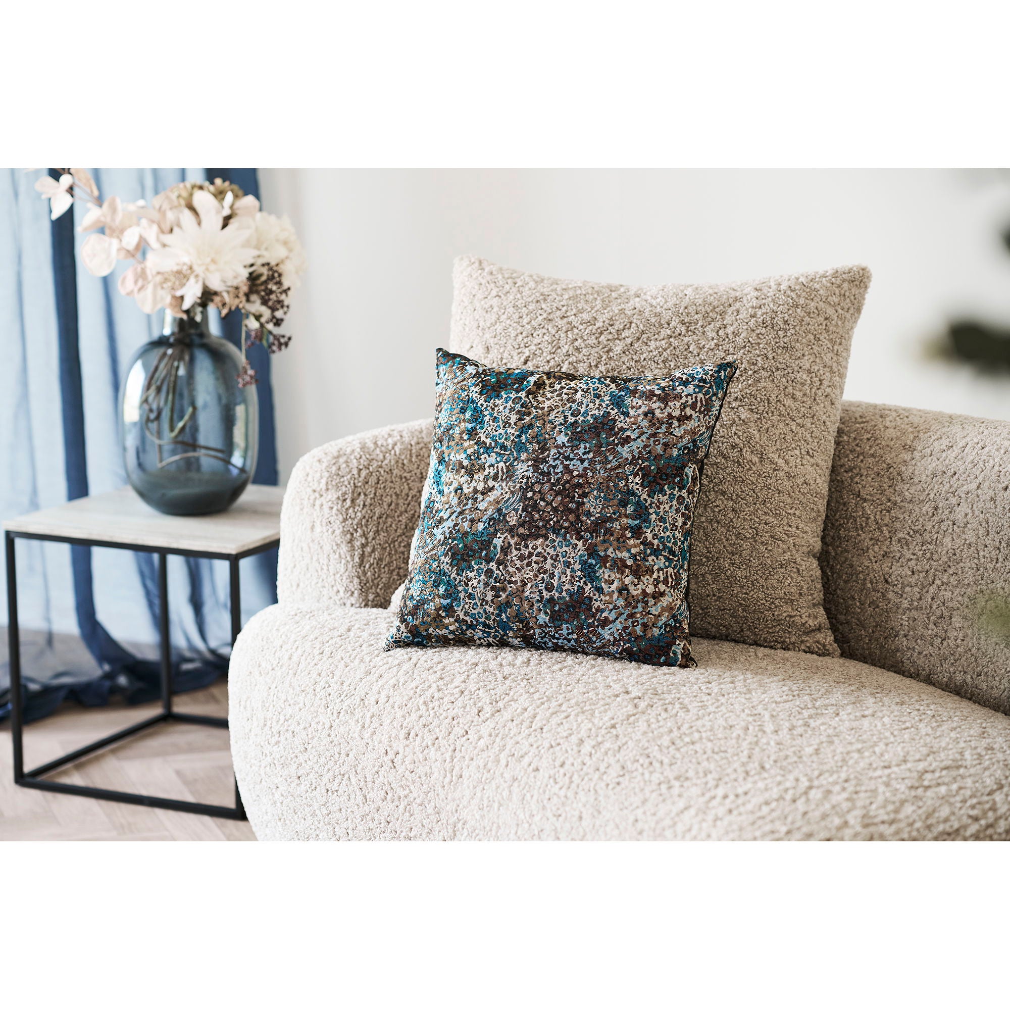 Blossom pillow - pillow, blue/brown mix 45x45 cm