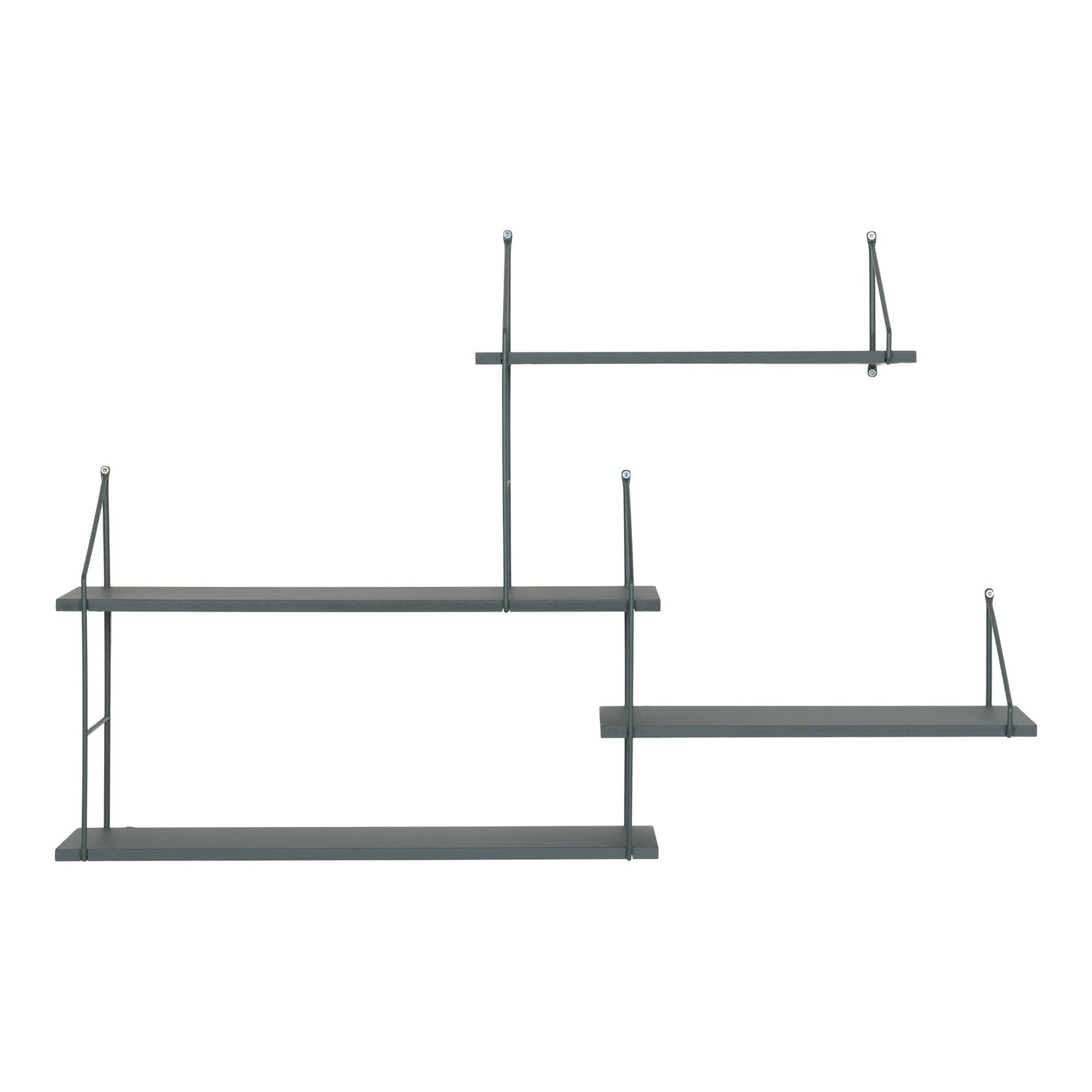 4 grønne træhylder forskudt