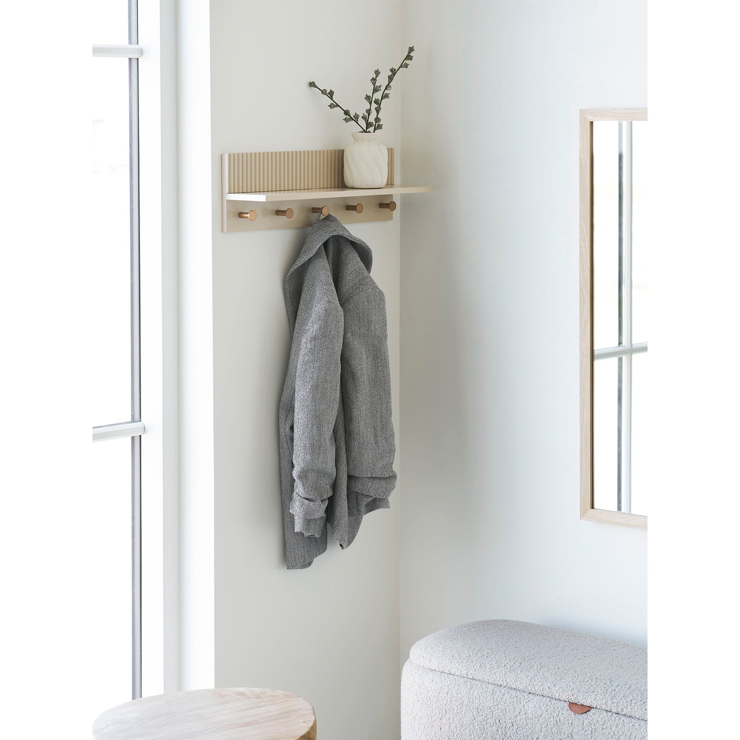 ROCCA wall shelf with hooks - wall shelf with hooks, beige 50x12x16 cm