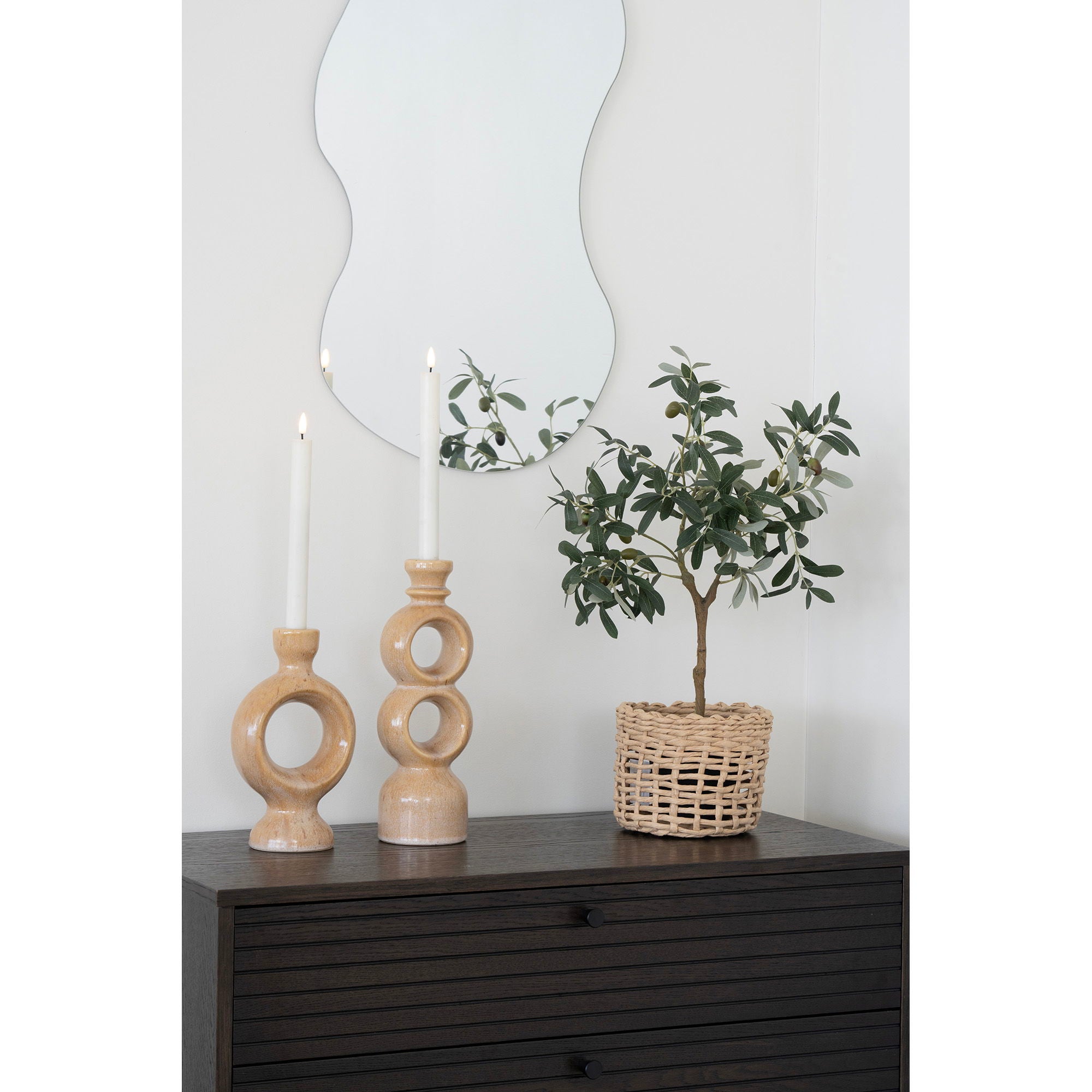 Candlestick, ceramics, brown<br>13.5x8,8x23.4 cm