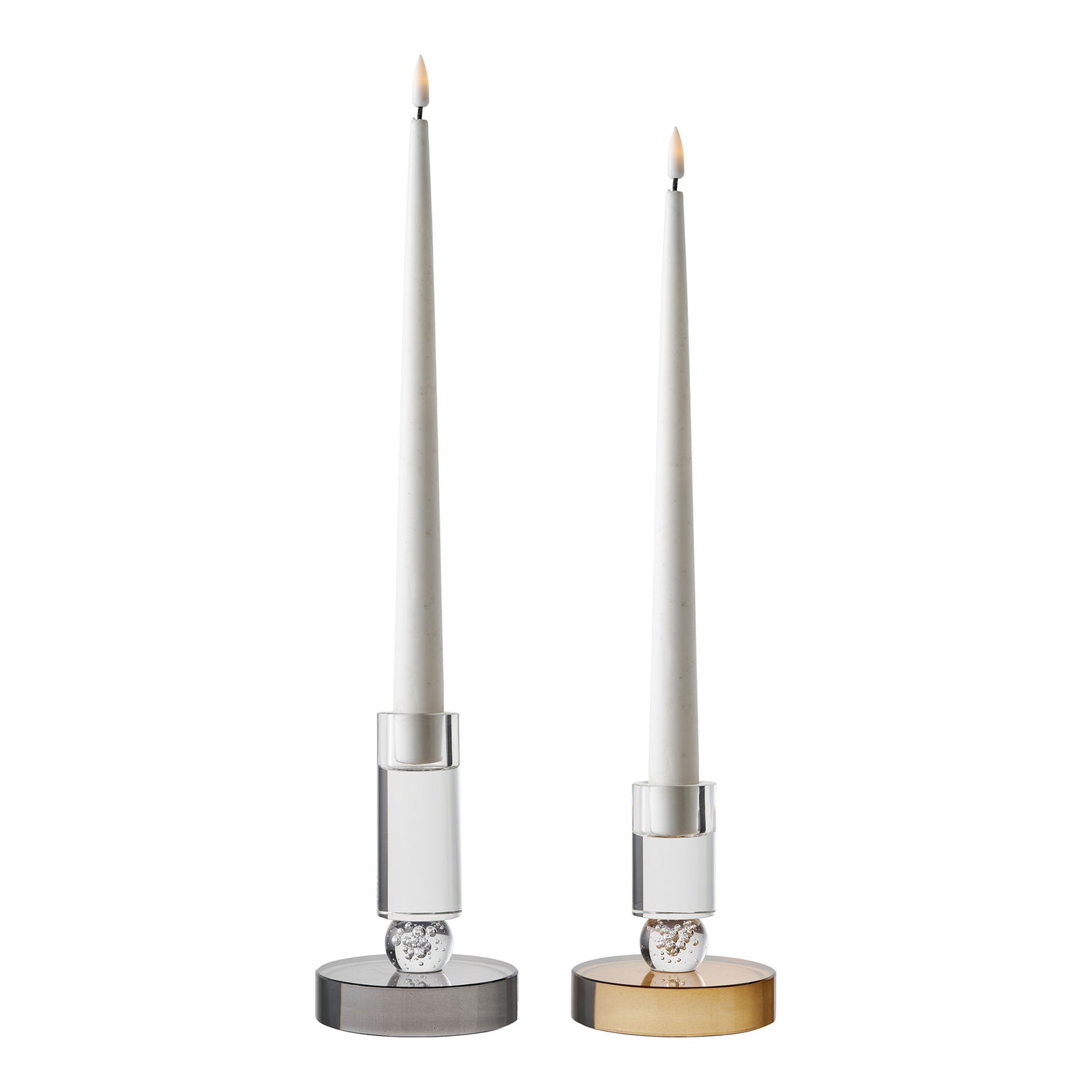 Candlestick - Candlestick, Glass, Brown/White Ø8.5x10 cm