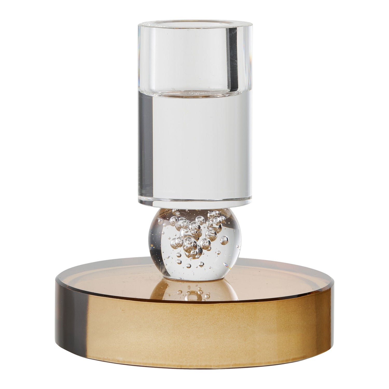 Candlestick - Candlestick, Glass, Brown/White Ø8.5x10 cm