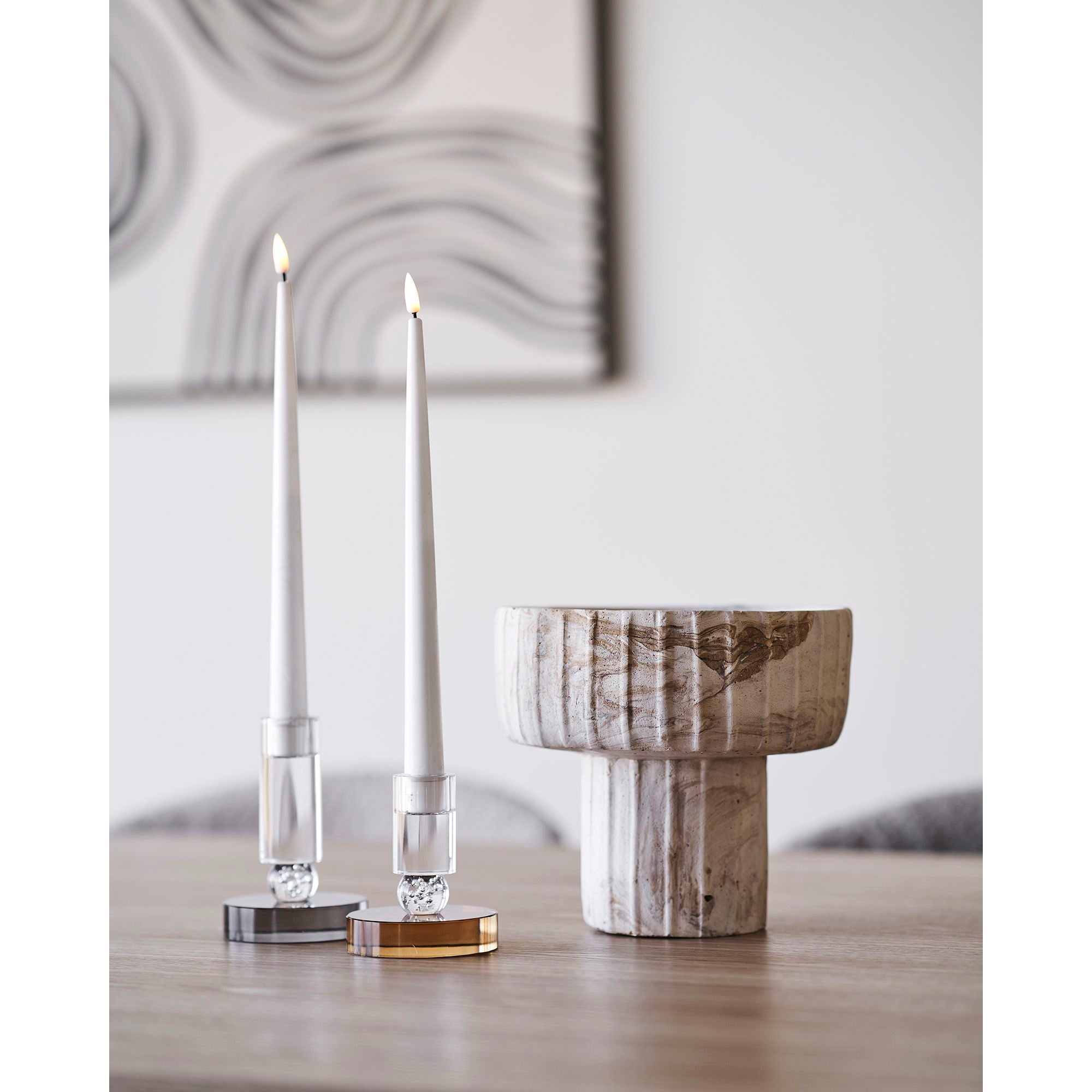 Candlestick - candlestick, glass, gray/white Ø9x13 cm