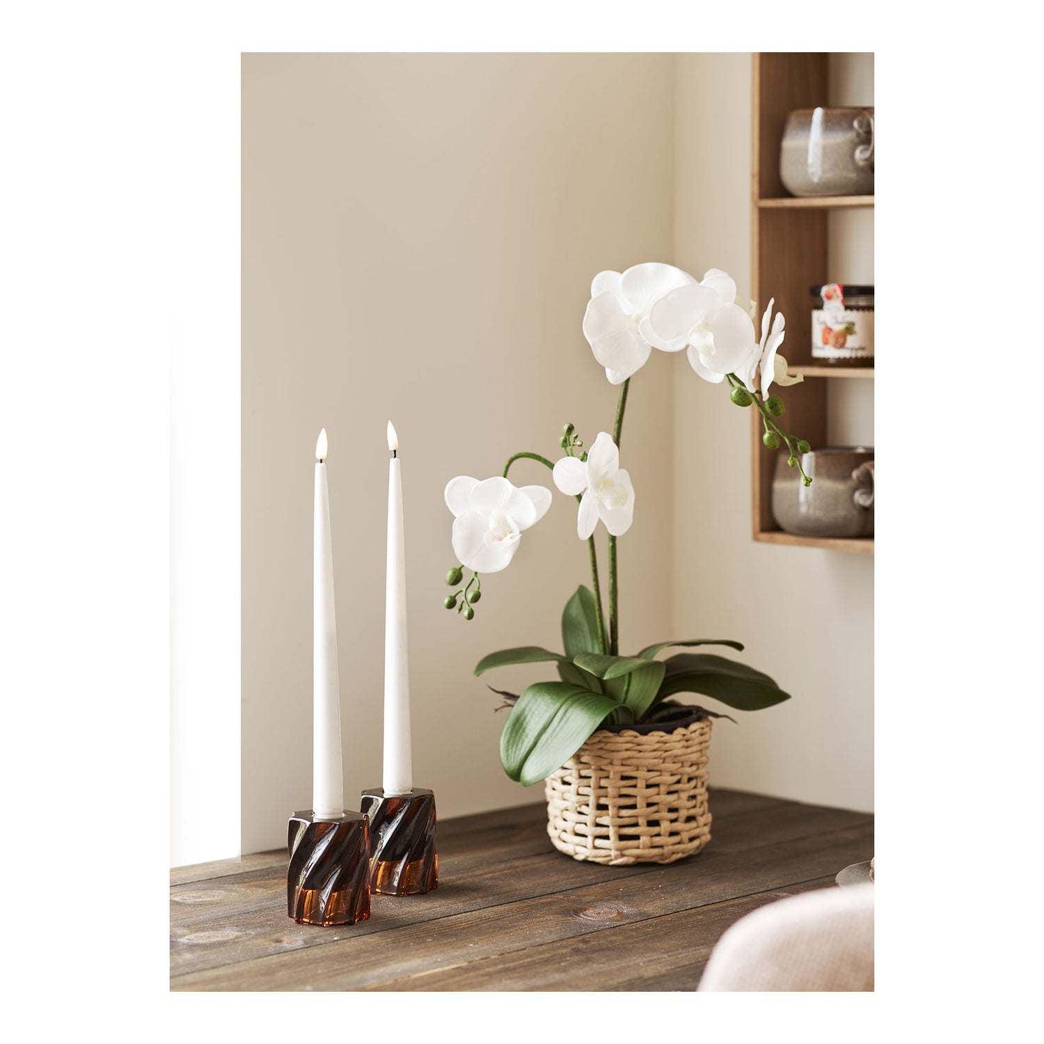 Candlestick - candlestick, glass, smoked brown set of 2