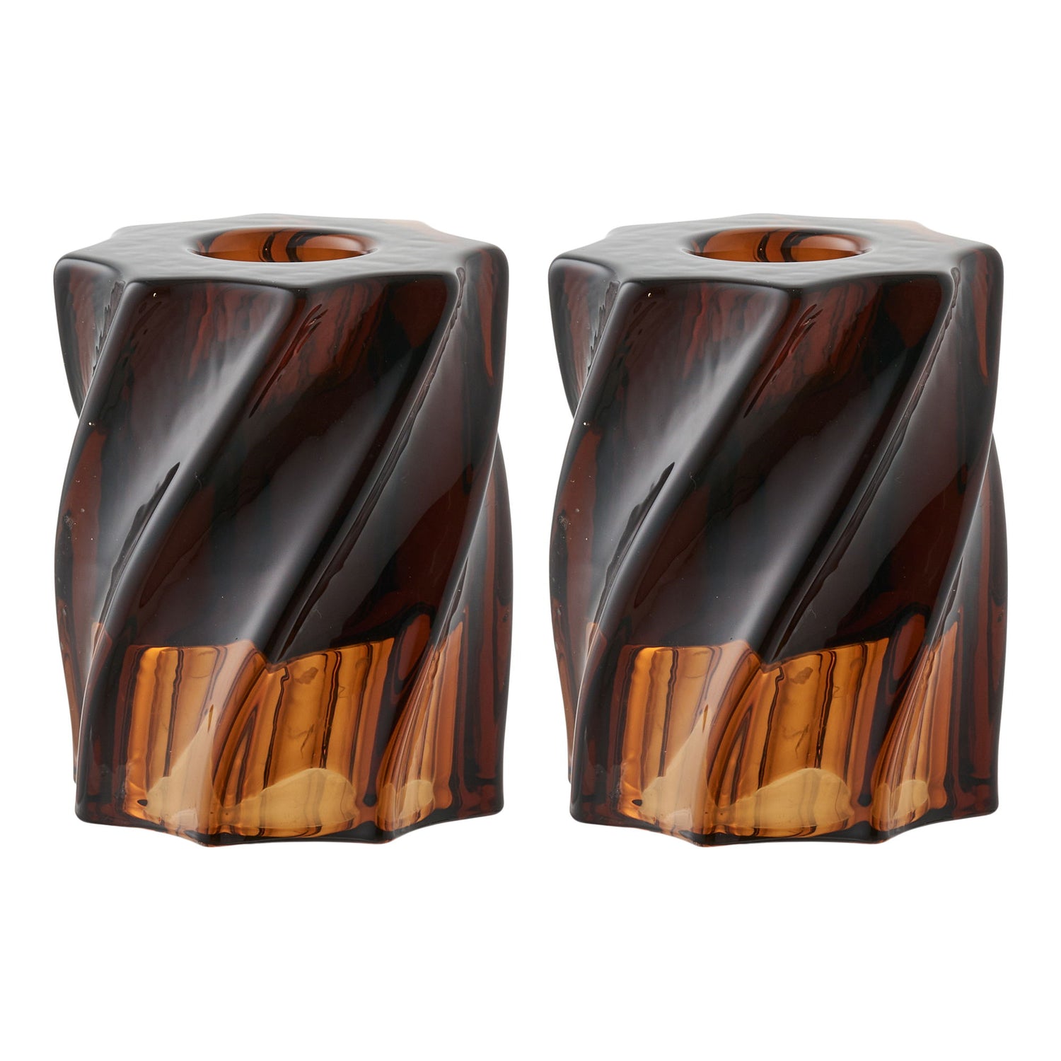 Candlestick - candlestick, glass, smoked brown set of 2