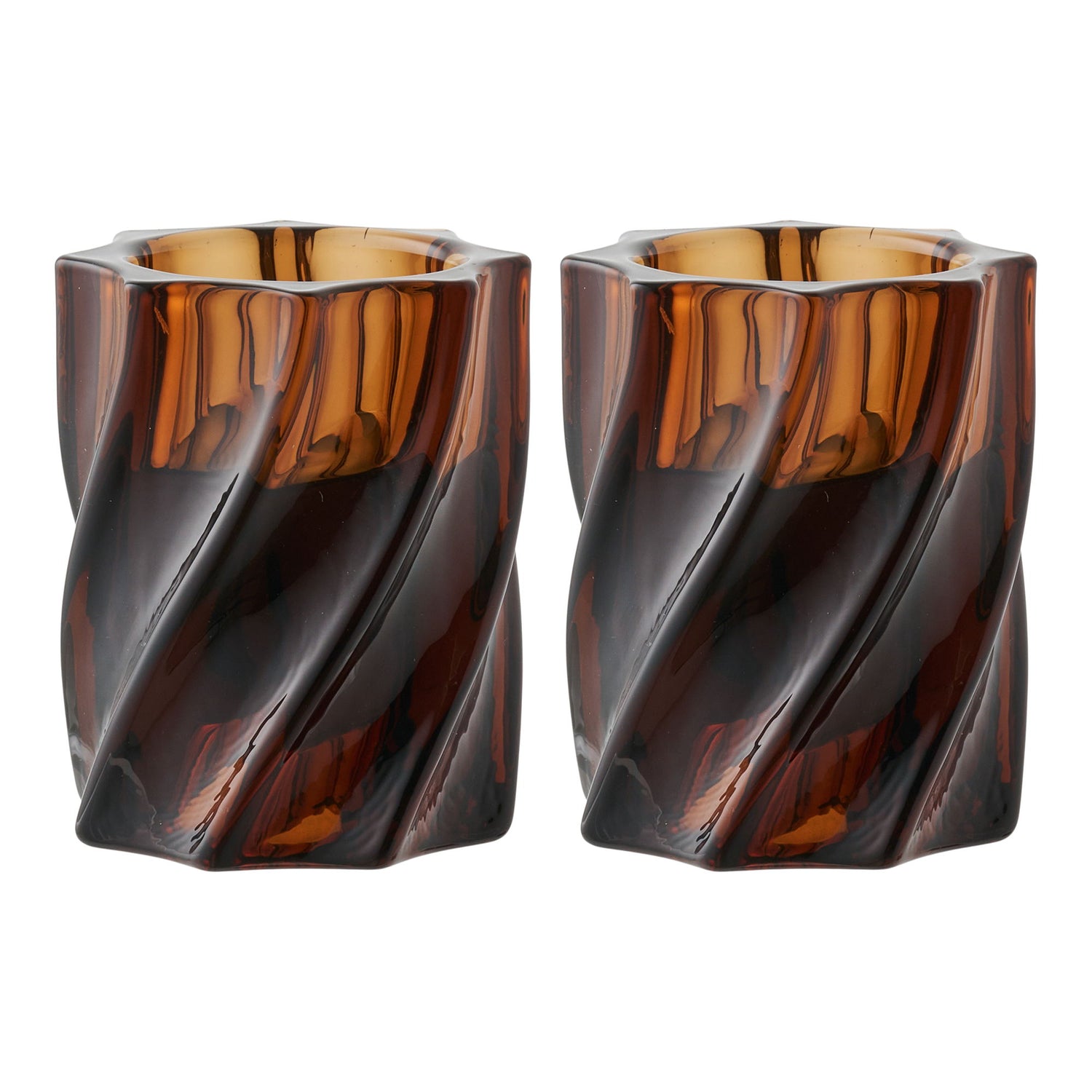 Candlestick - candlestick, glass, smoked brown set of 2