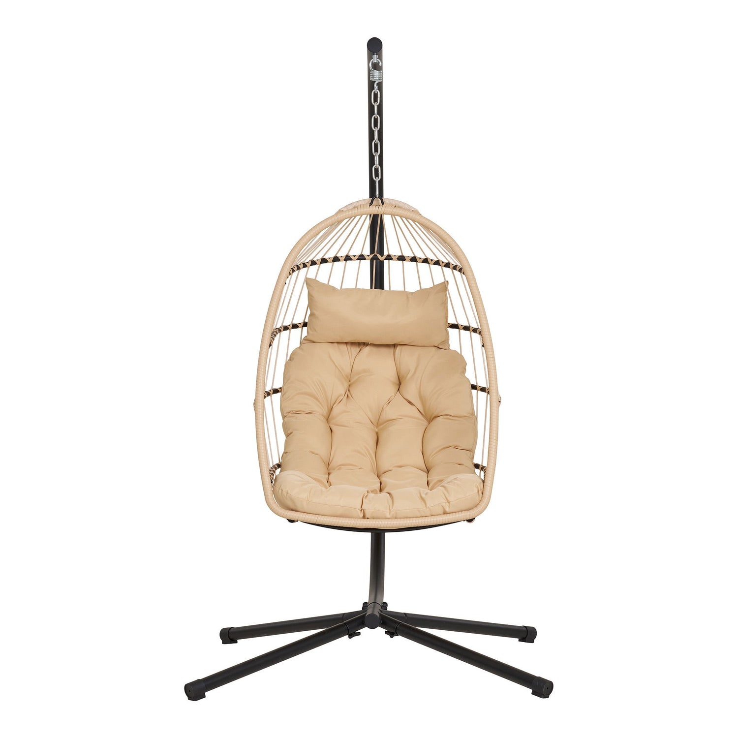 Hanging chair, steel stand, foldable seat, incl. Cushions, nature/black 195x117x107 cm