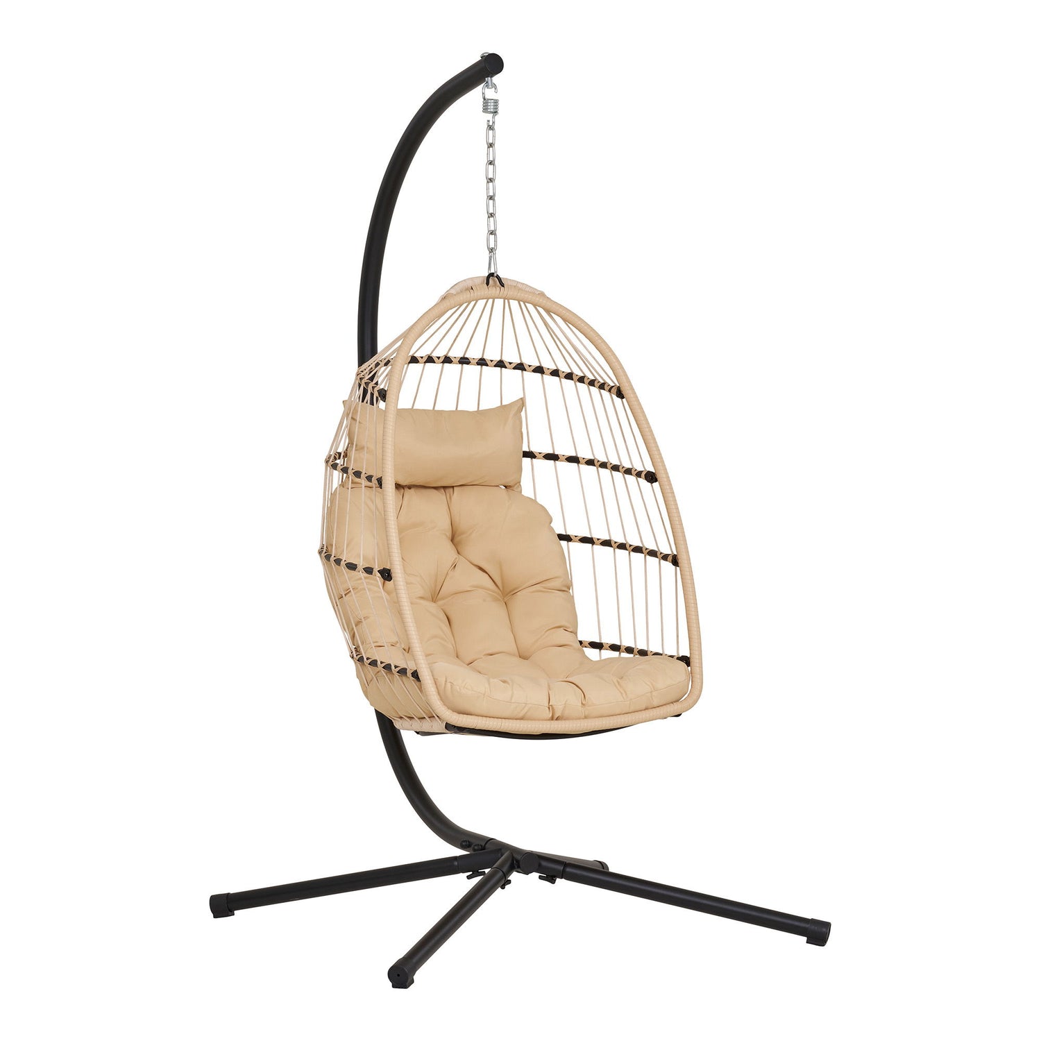 Hanging chair, steel stand, foldable seat, incl. Cushions, nature/black 195x117x107 cm