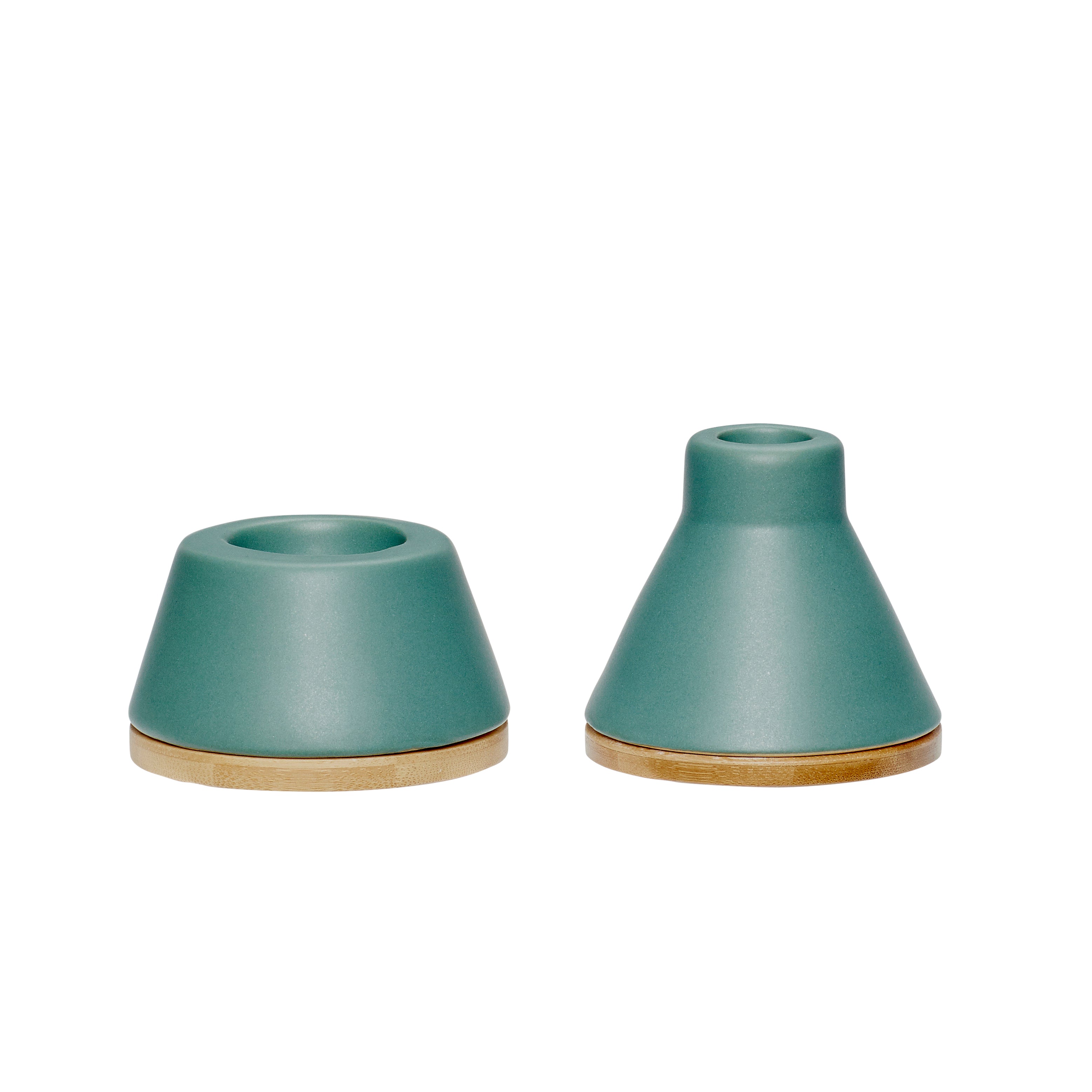 Mix Candlestick Green/Natural (set of 2) - ø9xh5, ø9xh8cm