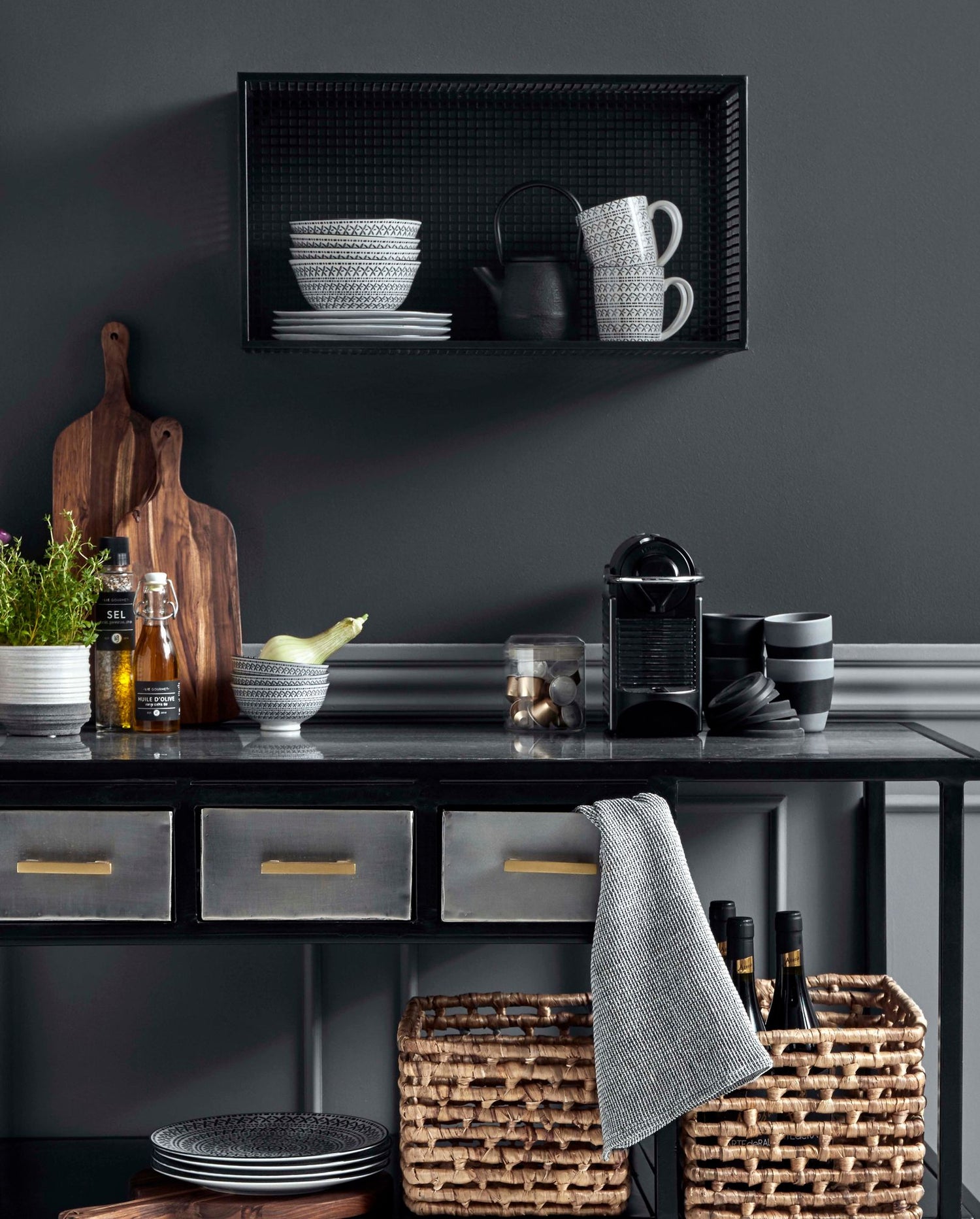 Waffle waffle towel - white/black