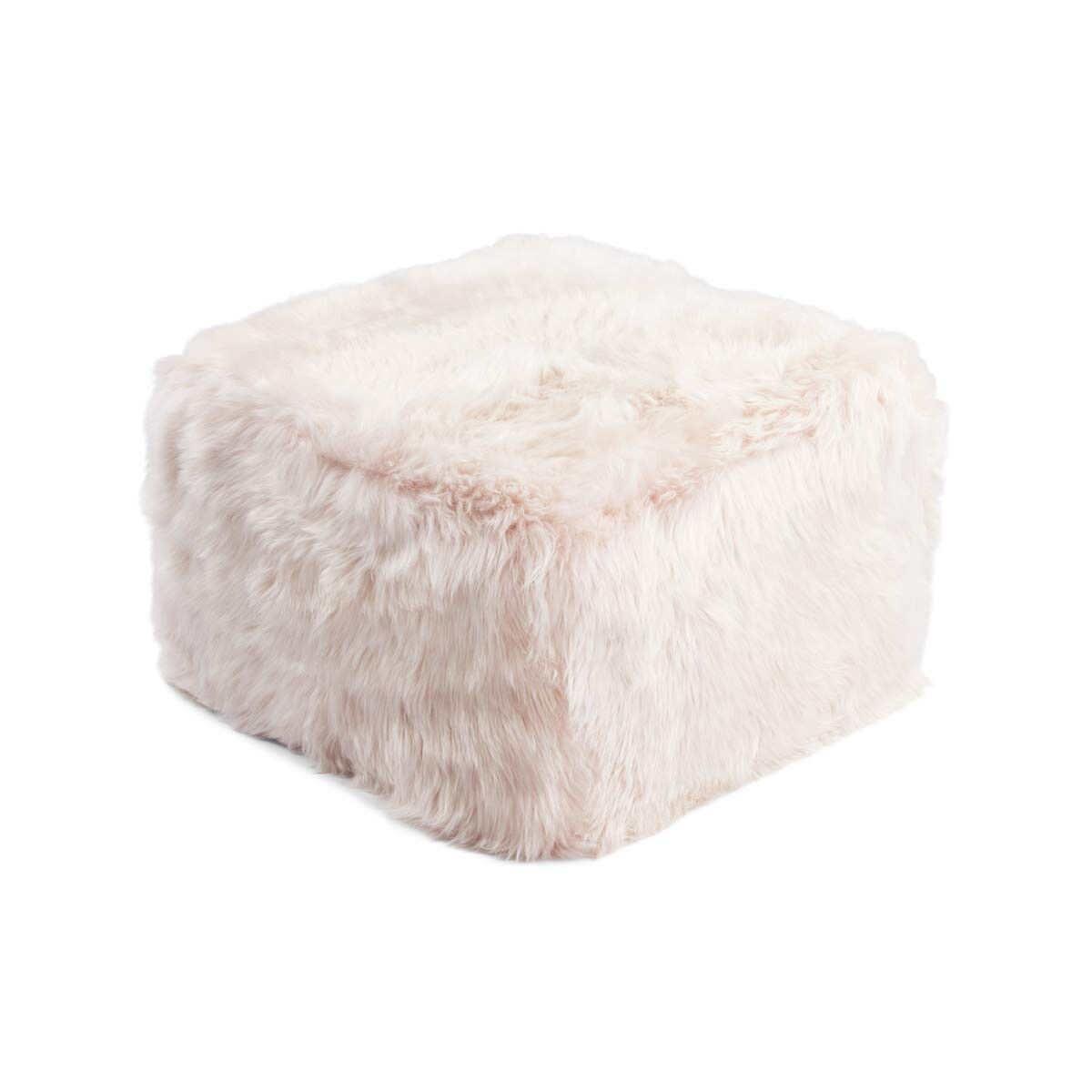 Square pouf | Long-haired | New Zealand | Leather back