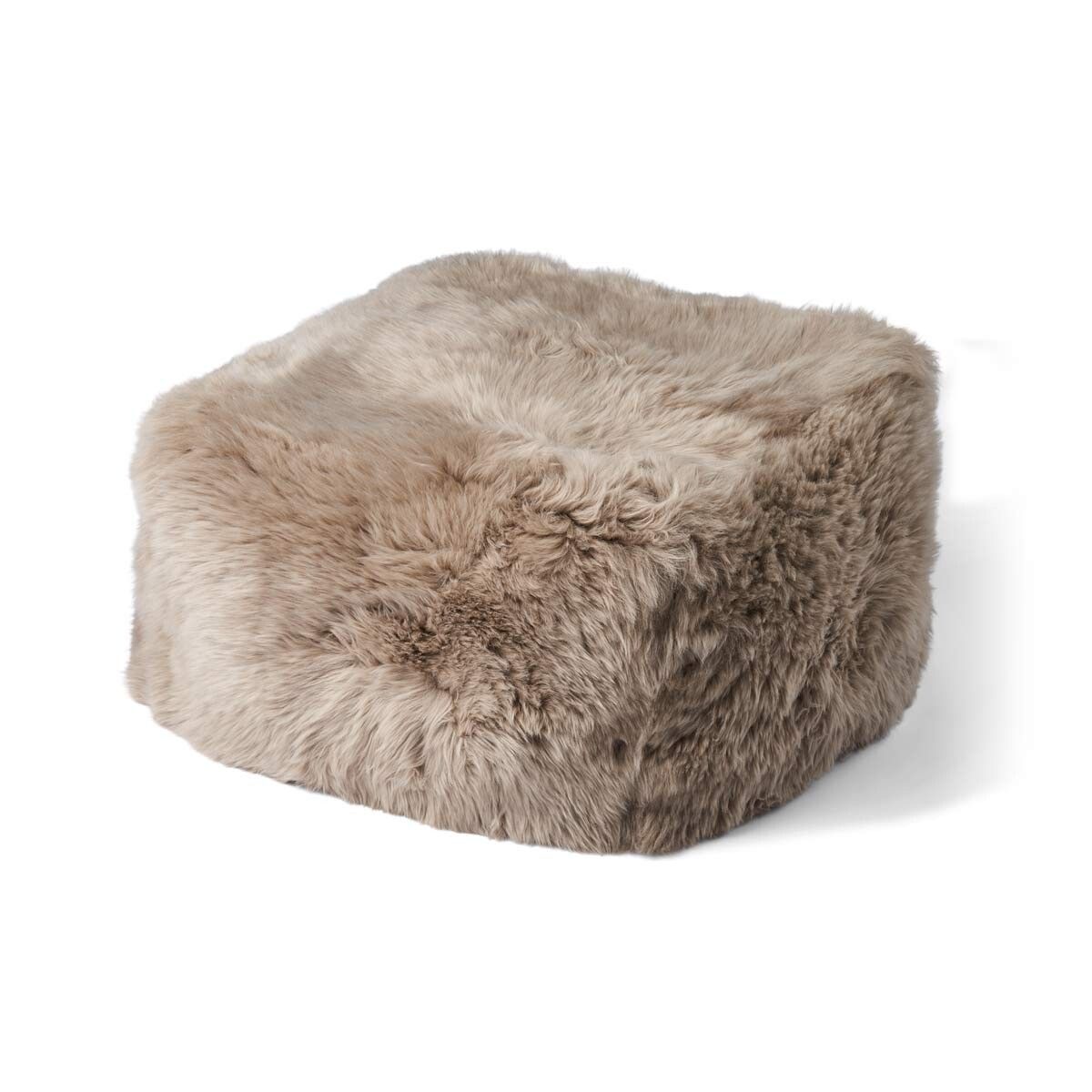 Square pouf | Long-haired | New Zealand | Leather back