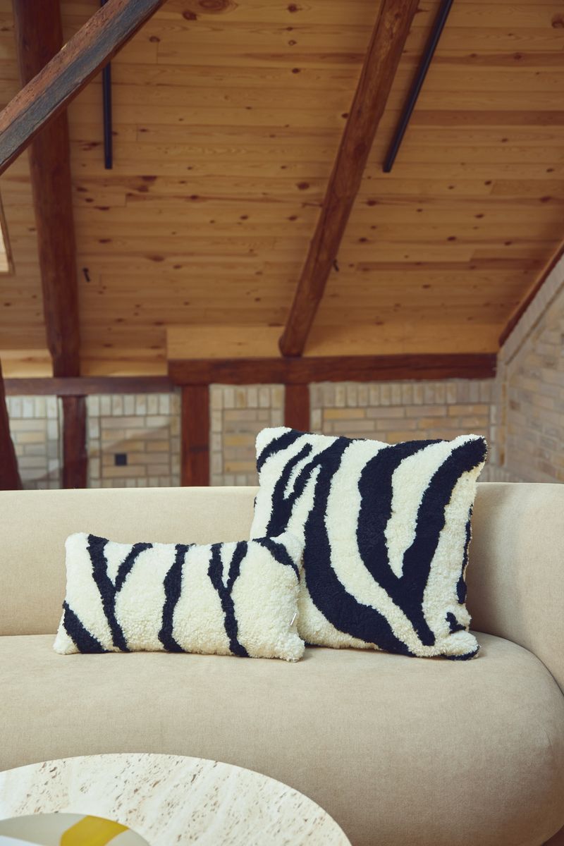 Zebra Lambskin Cushion | Short-haired | New Zealand | Double Sided | 30x60 cm