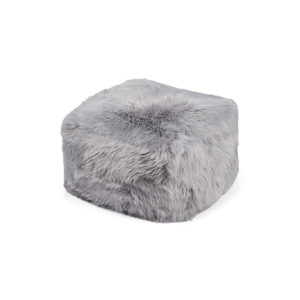 Square pouf | Long-haired | New Zealand | Leather back