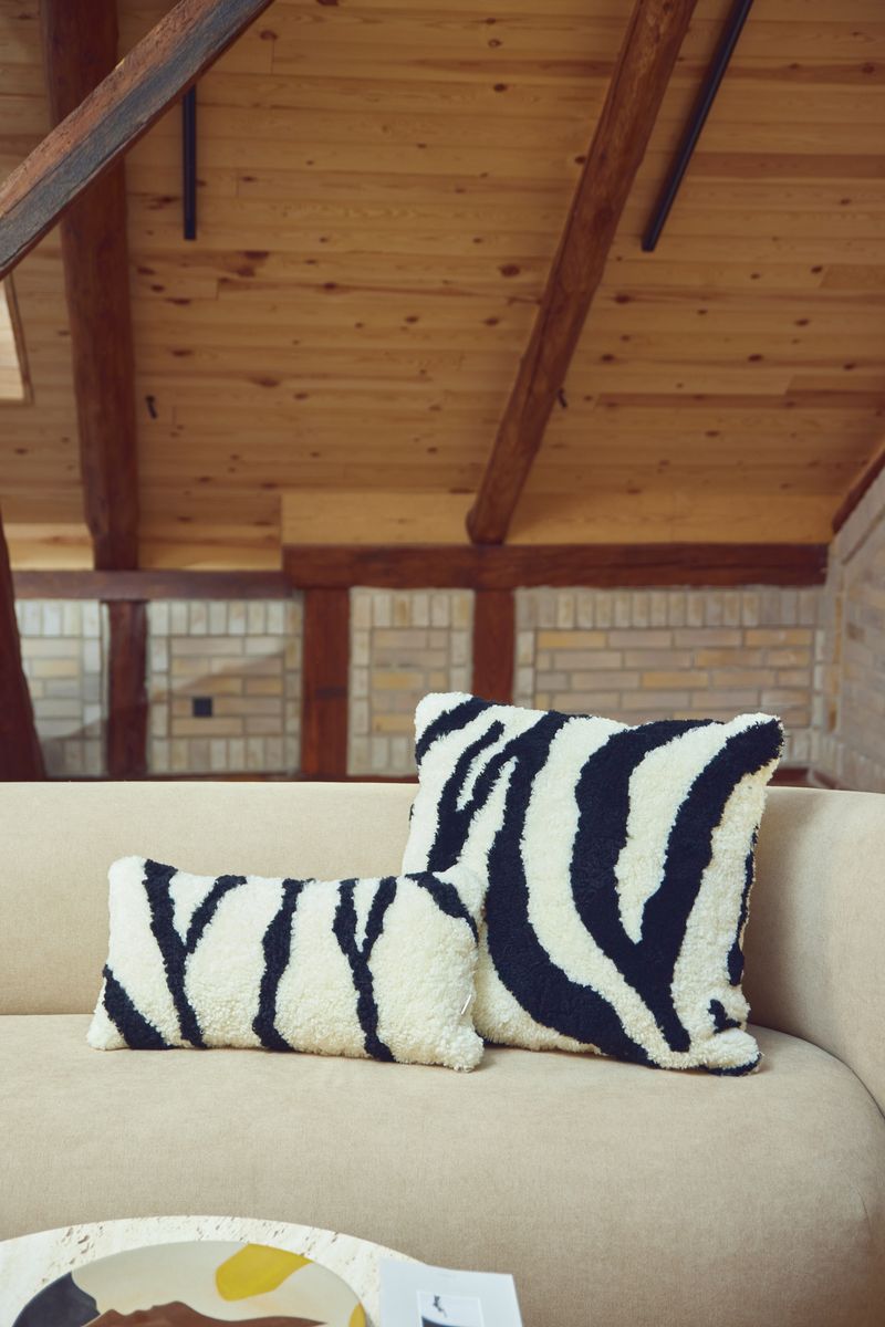 Zebra Lambskin Cushion | Short-haired | New Zealand | Double Sided | 30x60 cm