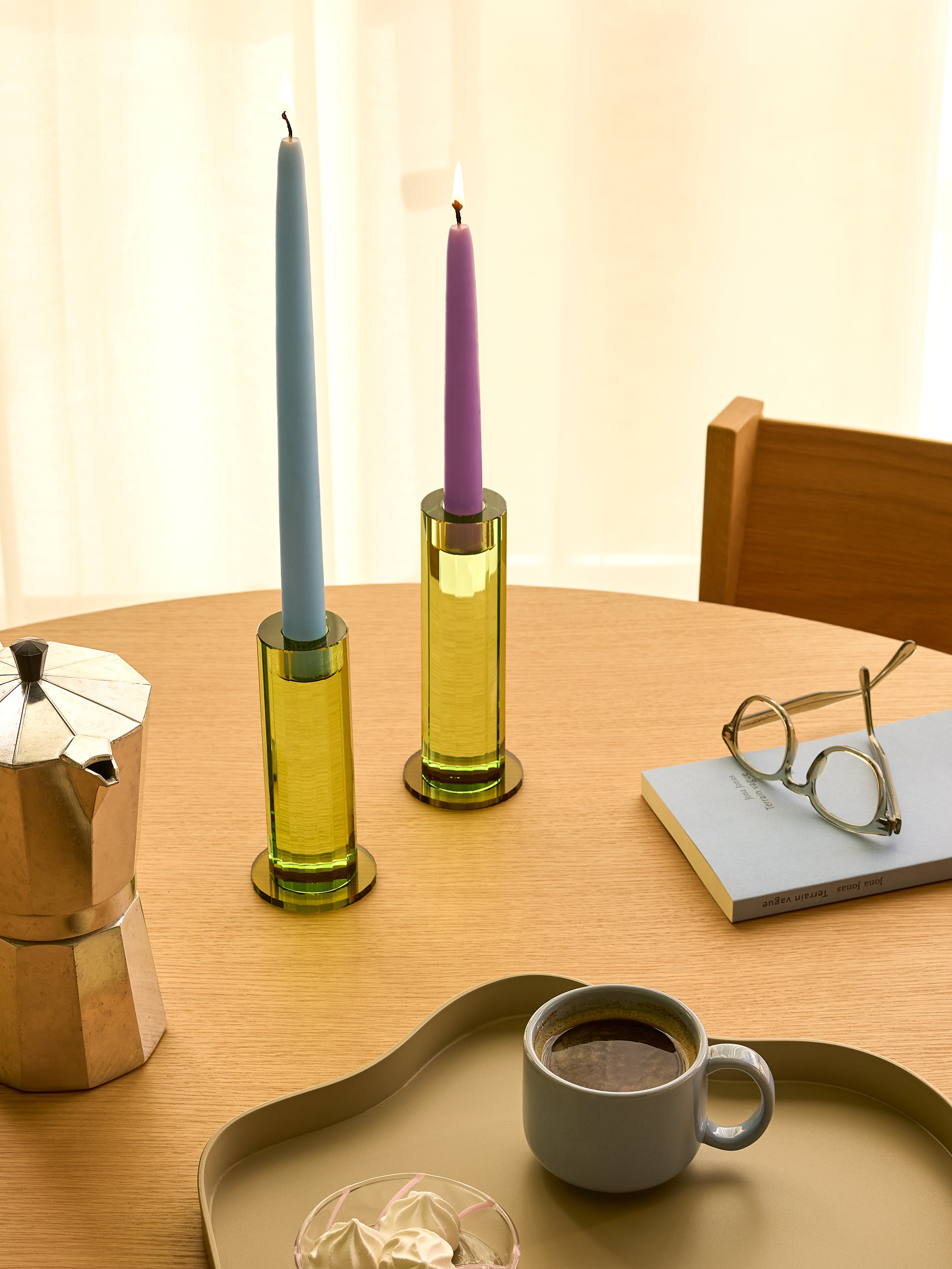 Cut Candlestick Green (set of 2) - ø7xh16cm, ø7xh18cm