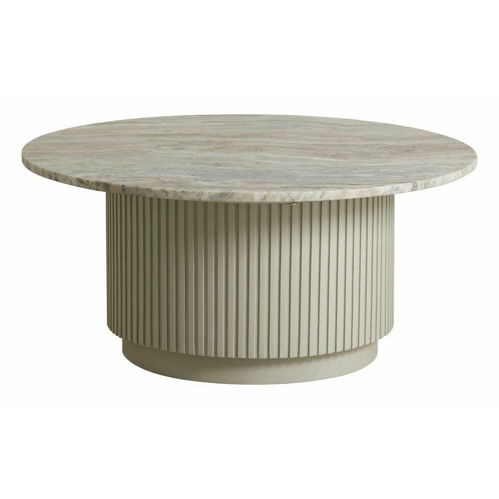 Erie round coffee table in wood and marble - Ø90 cm - raw white, brown, beige