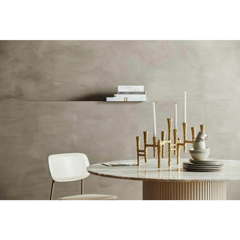 Erie round dining table in wood and marble - Ø140 cm - raw white, brown, beige