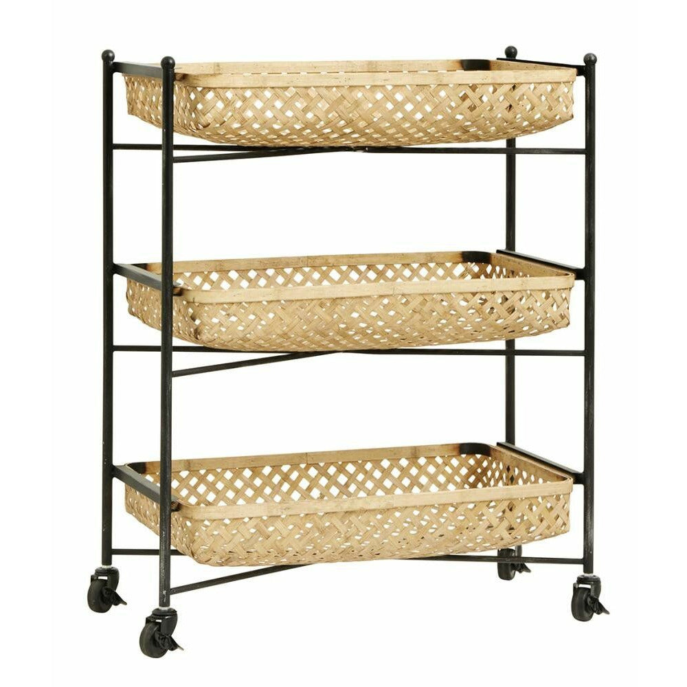 Nordal roller table with braid baskets in bamboo - 64x36 cm - nature/black