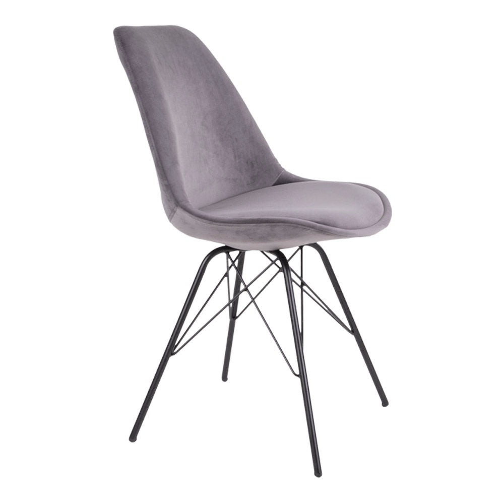 Oslo Dining Chair - Dining Table Chair in Velor, Gray with Black Legs, HN1213