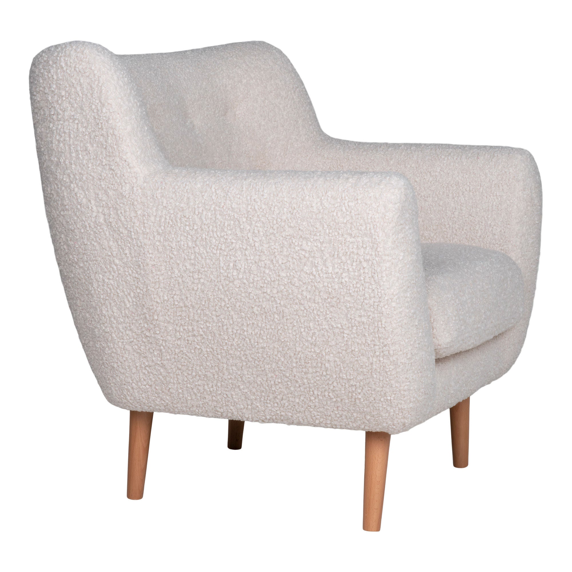 Monte armchair - armchair in artificial lambskin, white with nature wooden legs
