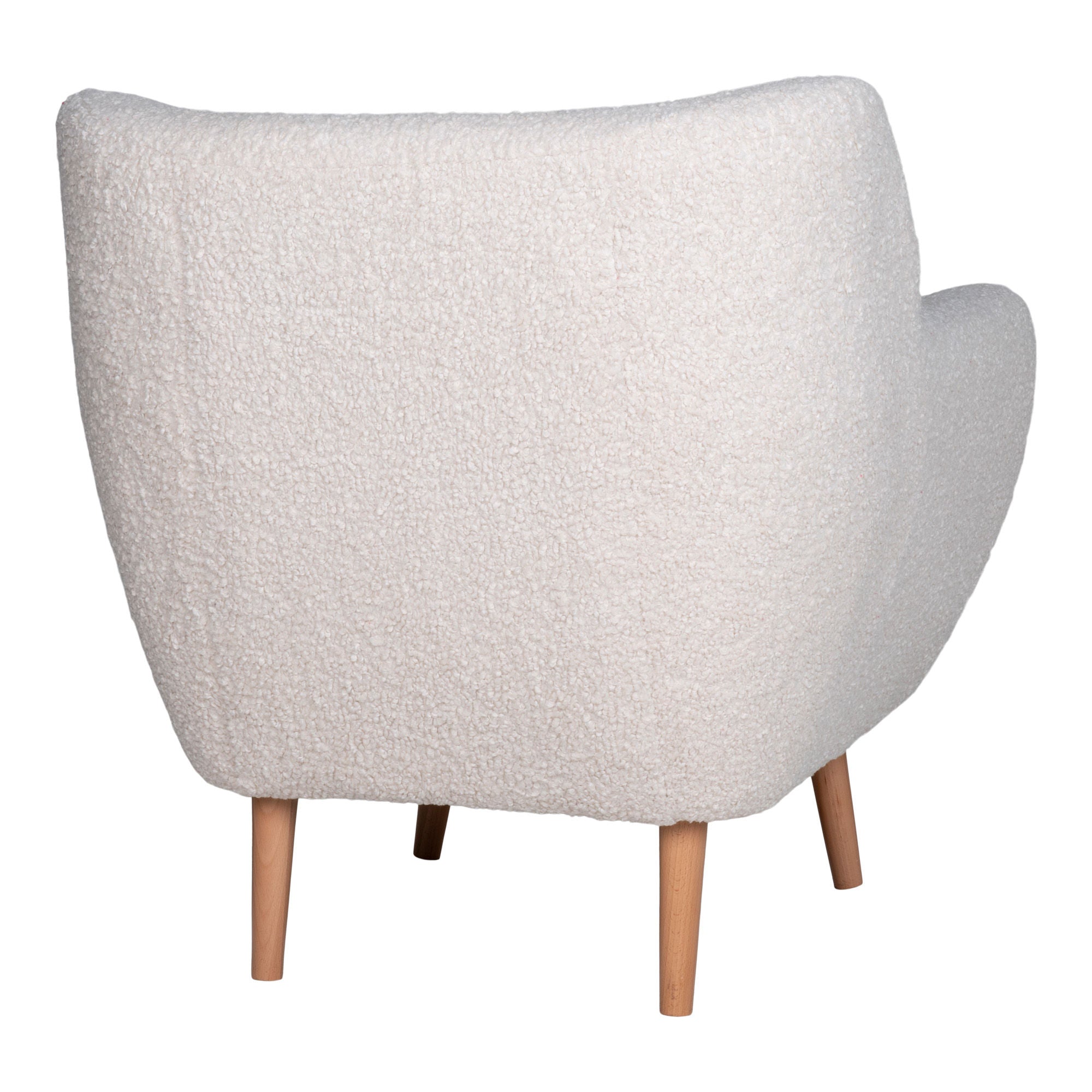 Monte armchair - armchair in artificial lambskin, white with nature wooden legs