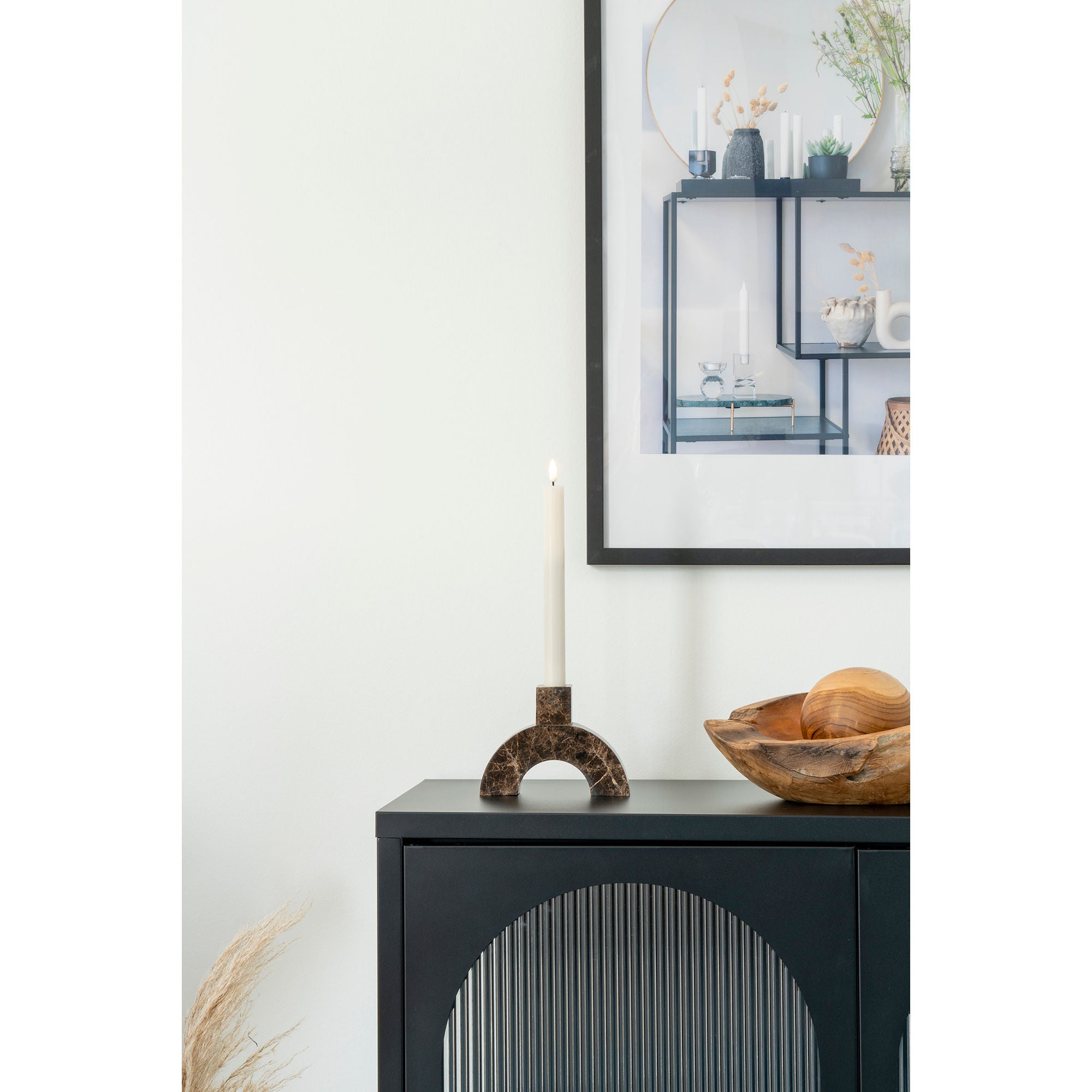 Candlestick - candlestick in marble, brown, 15x3.5x11 cm